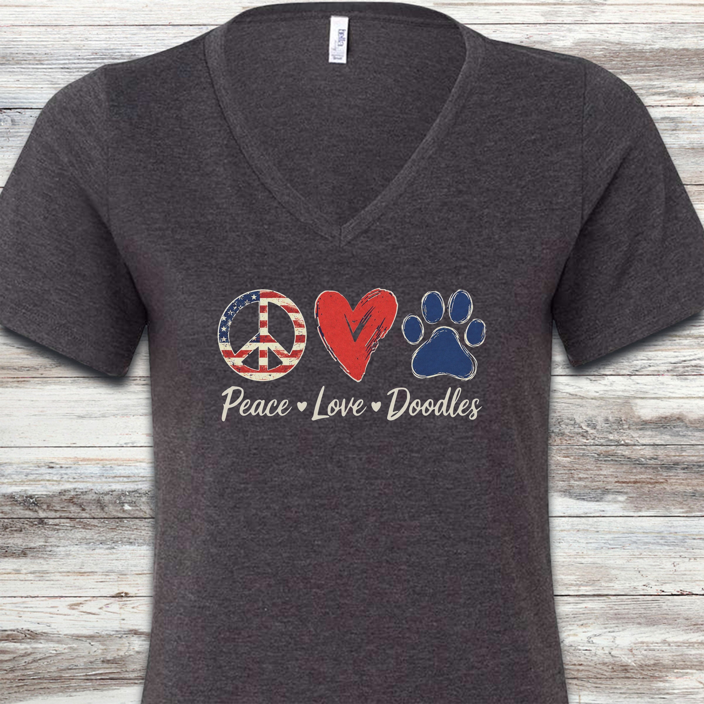 Peace Love Doodles USA V-Neck Tee - Dark Grey Heather