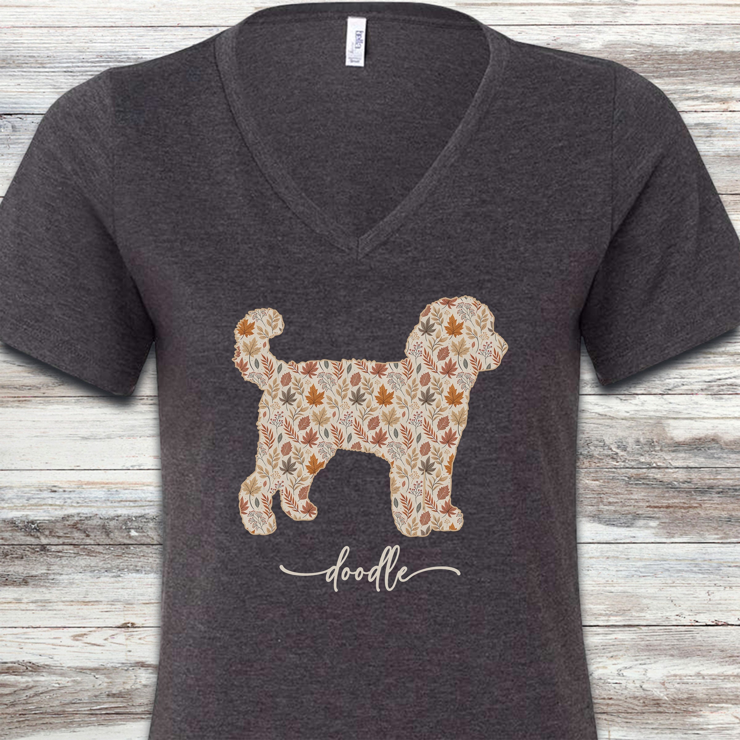Doodle Fall V-Neck Tee - Dark Grey Heather
