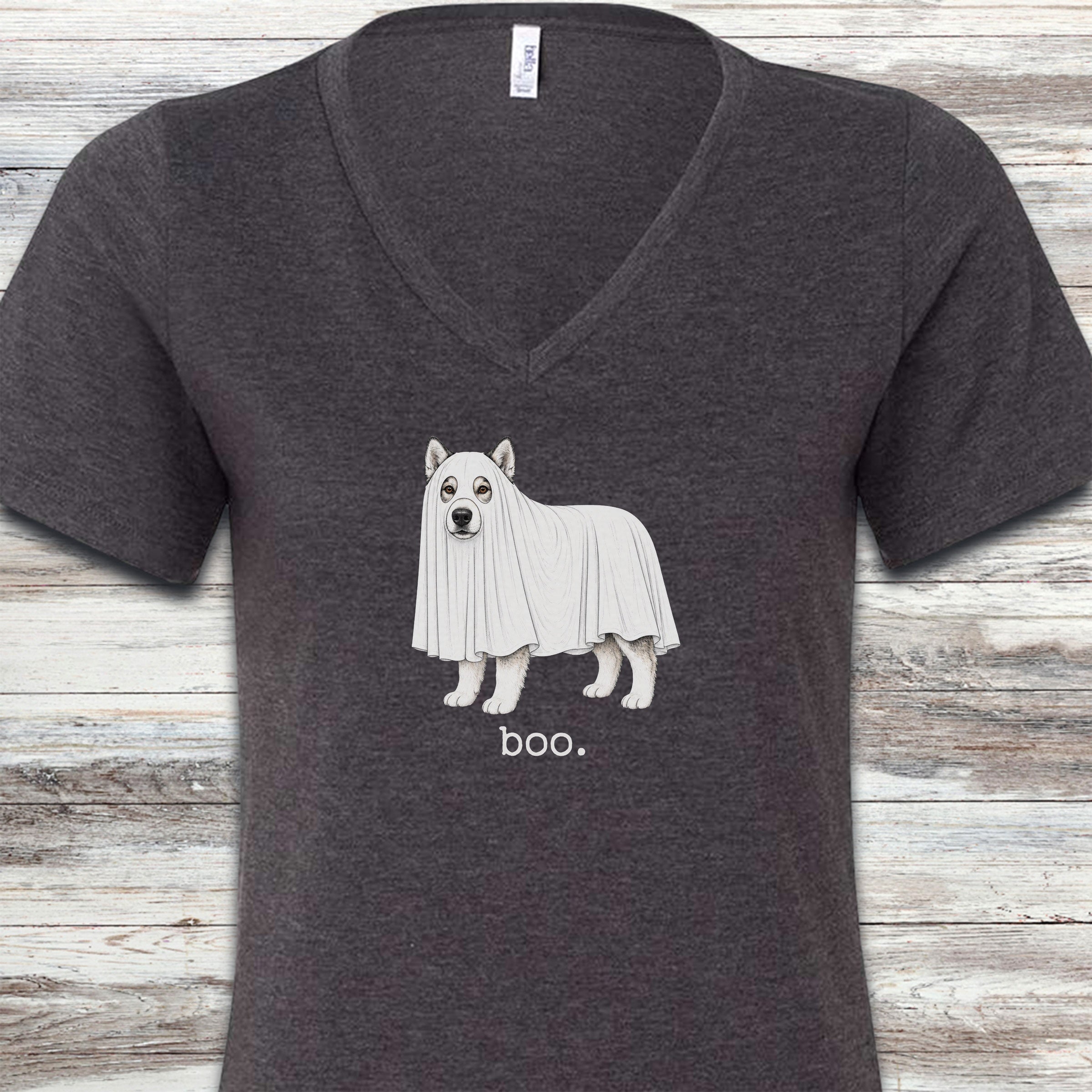 Alaskan Malamute Boo V-Neck Tee - Dark Grey Heather
