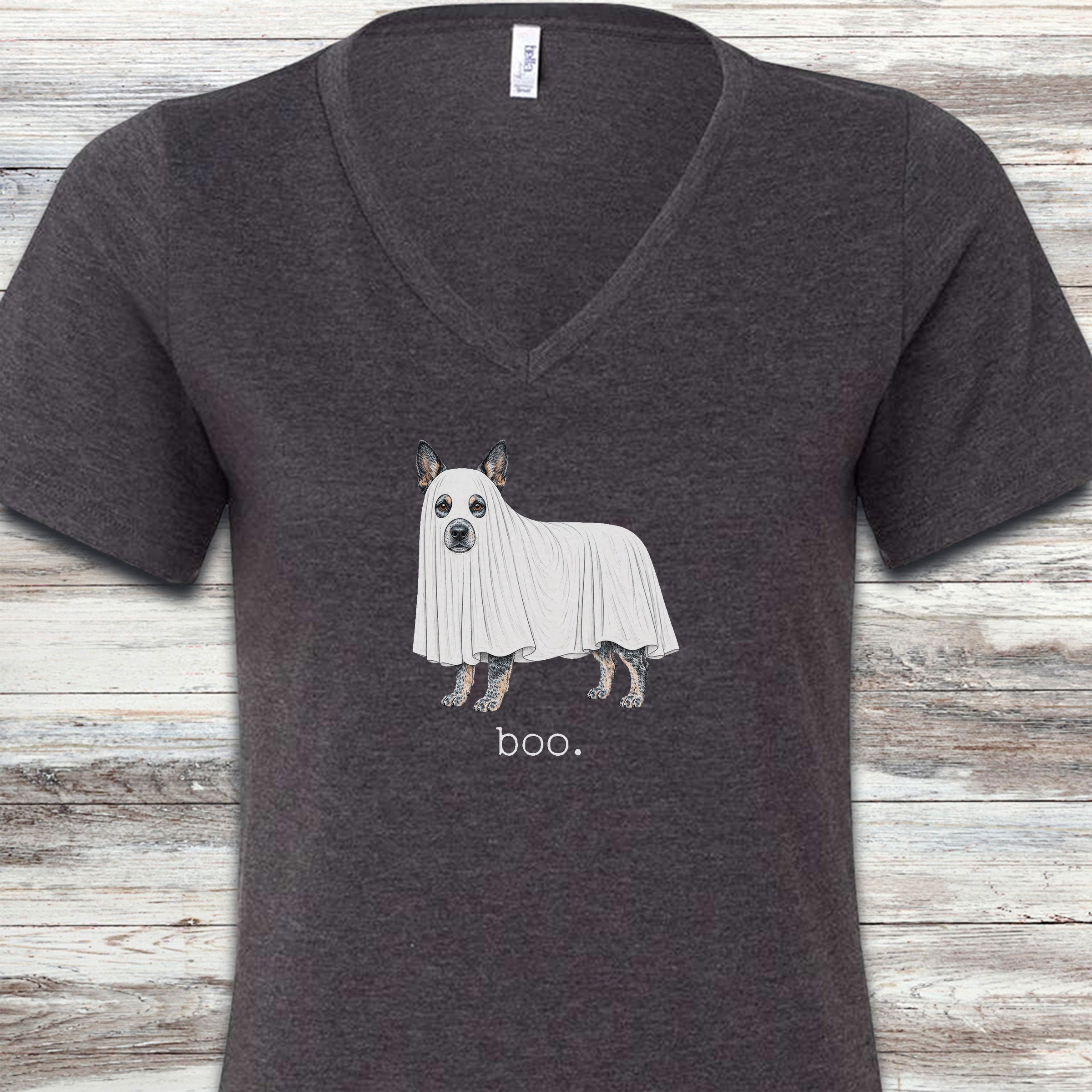 Australian Cattle Dog Boo V-Neck Tee - Dark Grey Heather