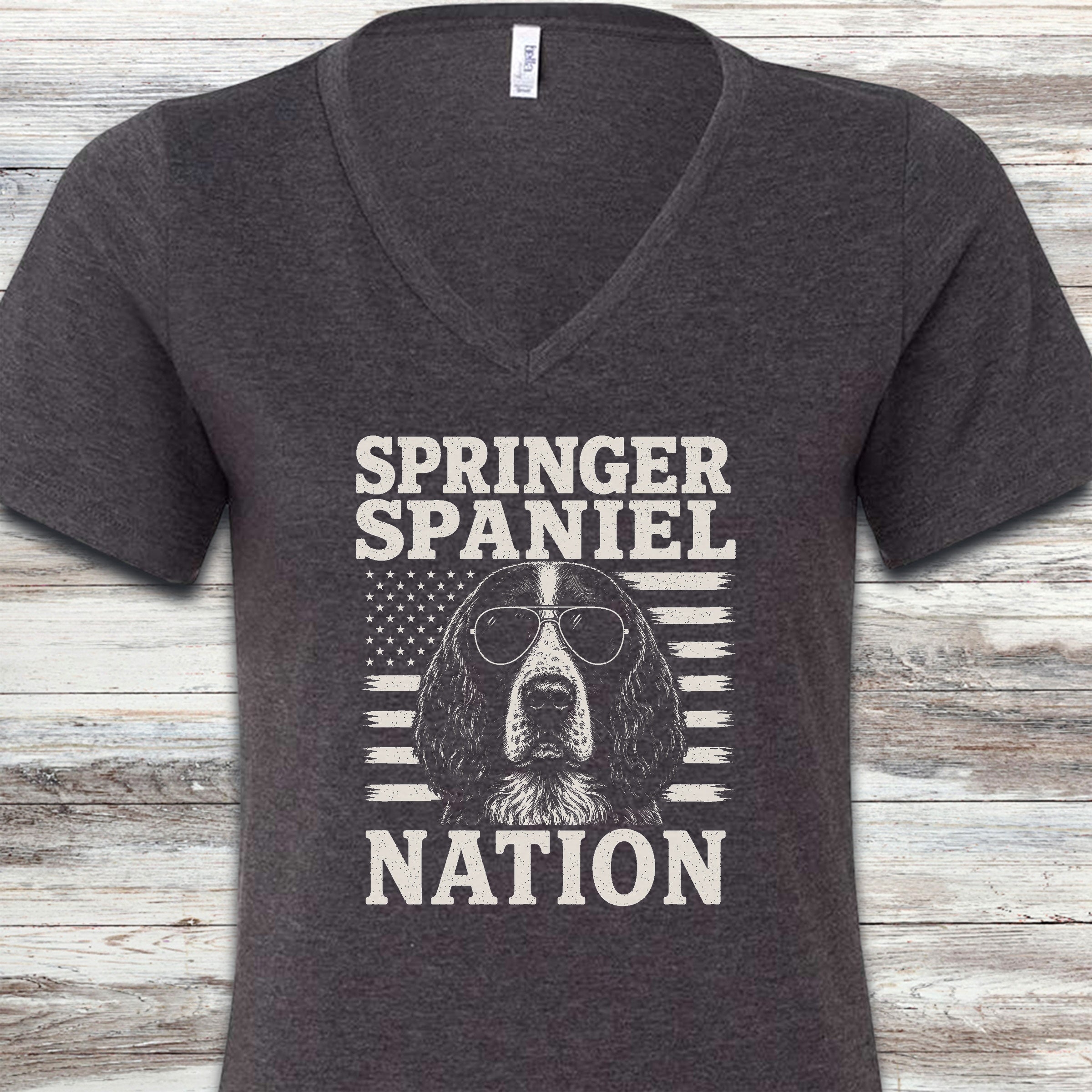 English Springer Spaniel Nation V-Neck Tee - Dark Grey Heather