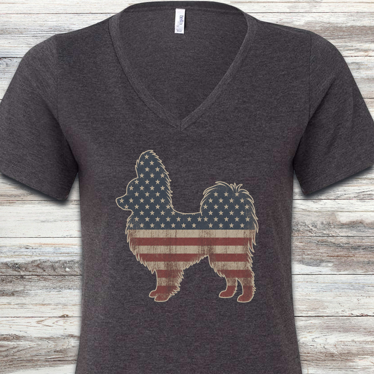 Papillon Vintage USA V-Neck Tee - Dark Grey Heather