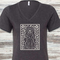 Labrador Retriever Black Folk Art Floral V-Neck Tee - Dark Grey Heather