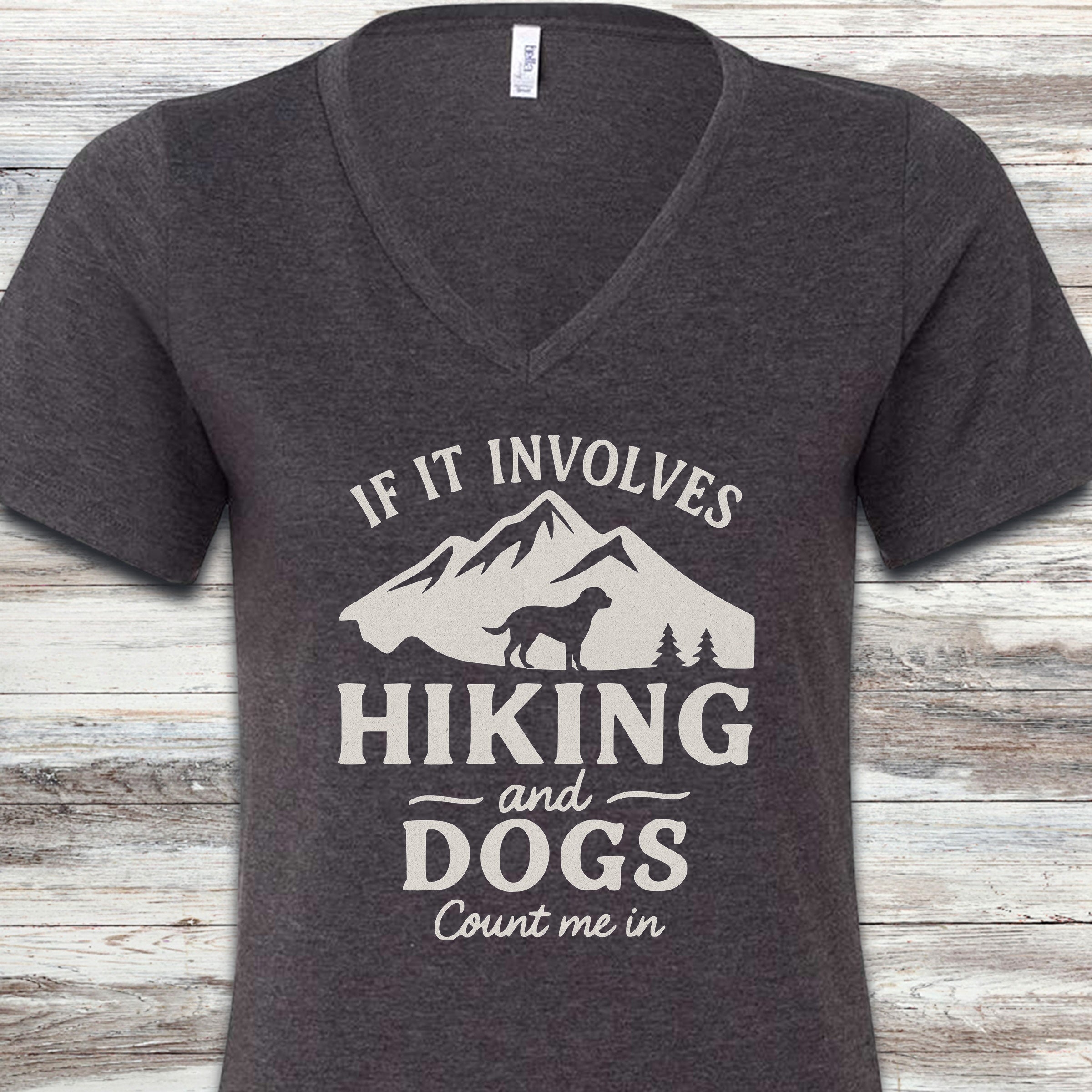 Hiking & Dogs V-Neck Tee - Dark Grey Heather
