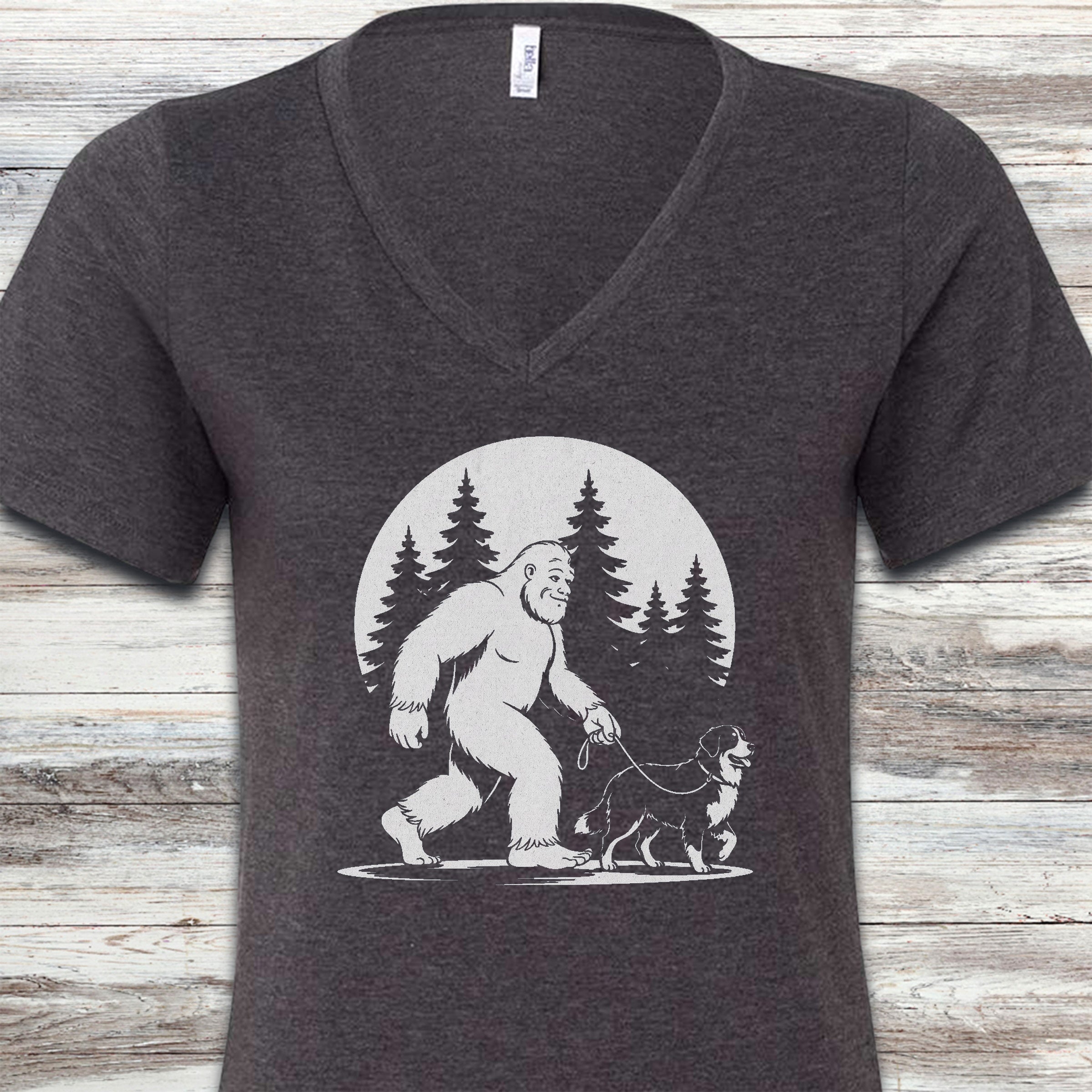 Bernese Mountain Dog Bigfoot V-Neck Tee - Dark Grey Heather