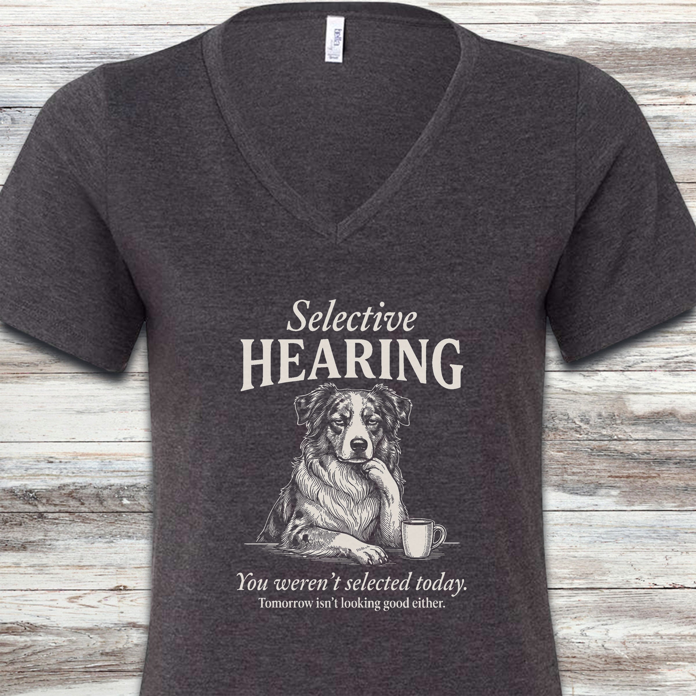Australian Shepherd Selective Hearing V-Neck Tee - Dark Grey Heather