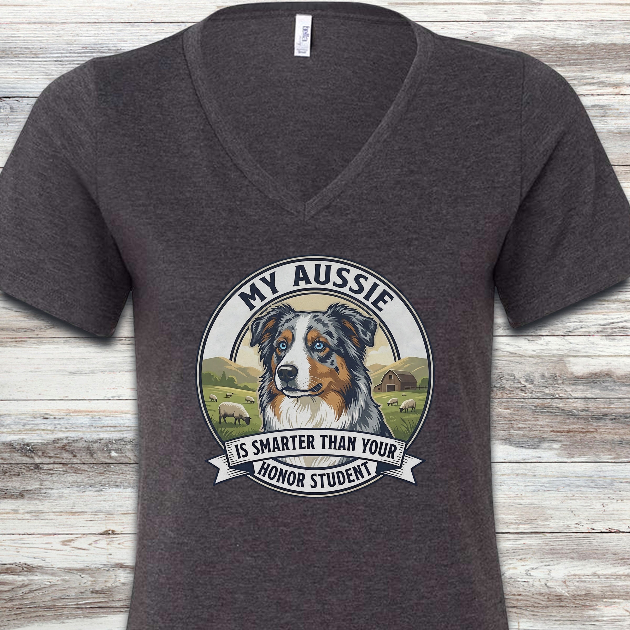 Australian Shepherd Aussie Smart V-Neck Tee - Dark Grey Heather
