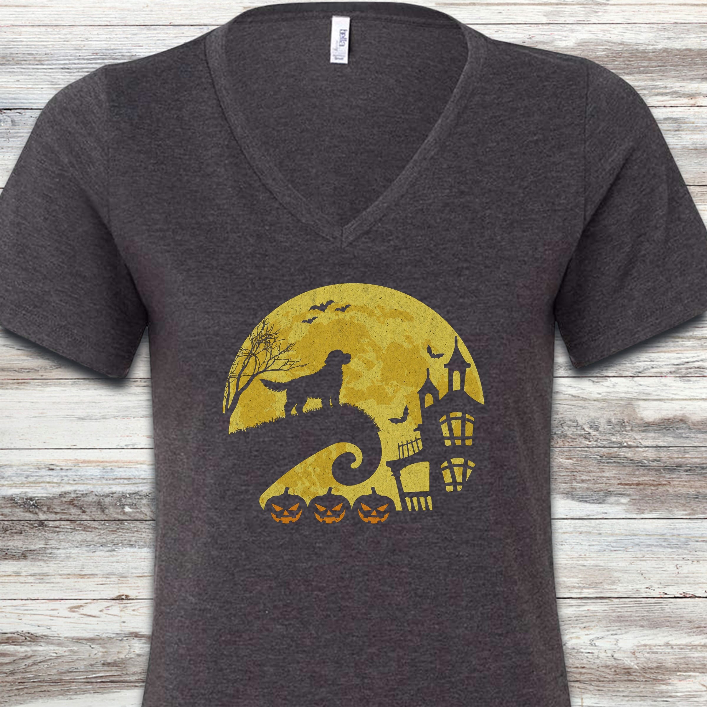 Labradoodle Halloween Moon V-Neck Tee - Dark Grey Heather