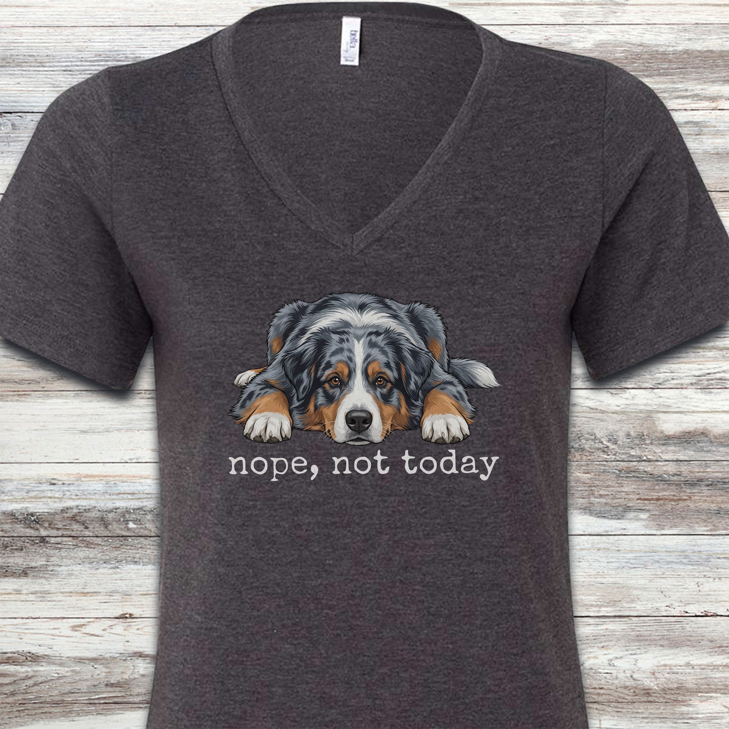 Australian Shepherd Nope V-Neck Tee - Dark Grey Heather
