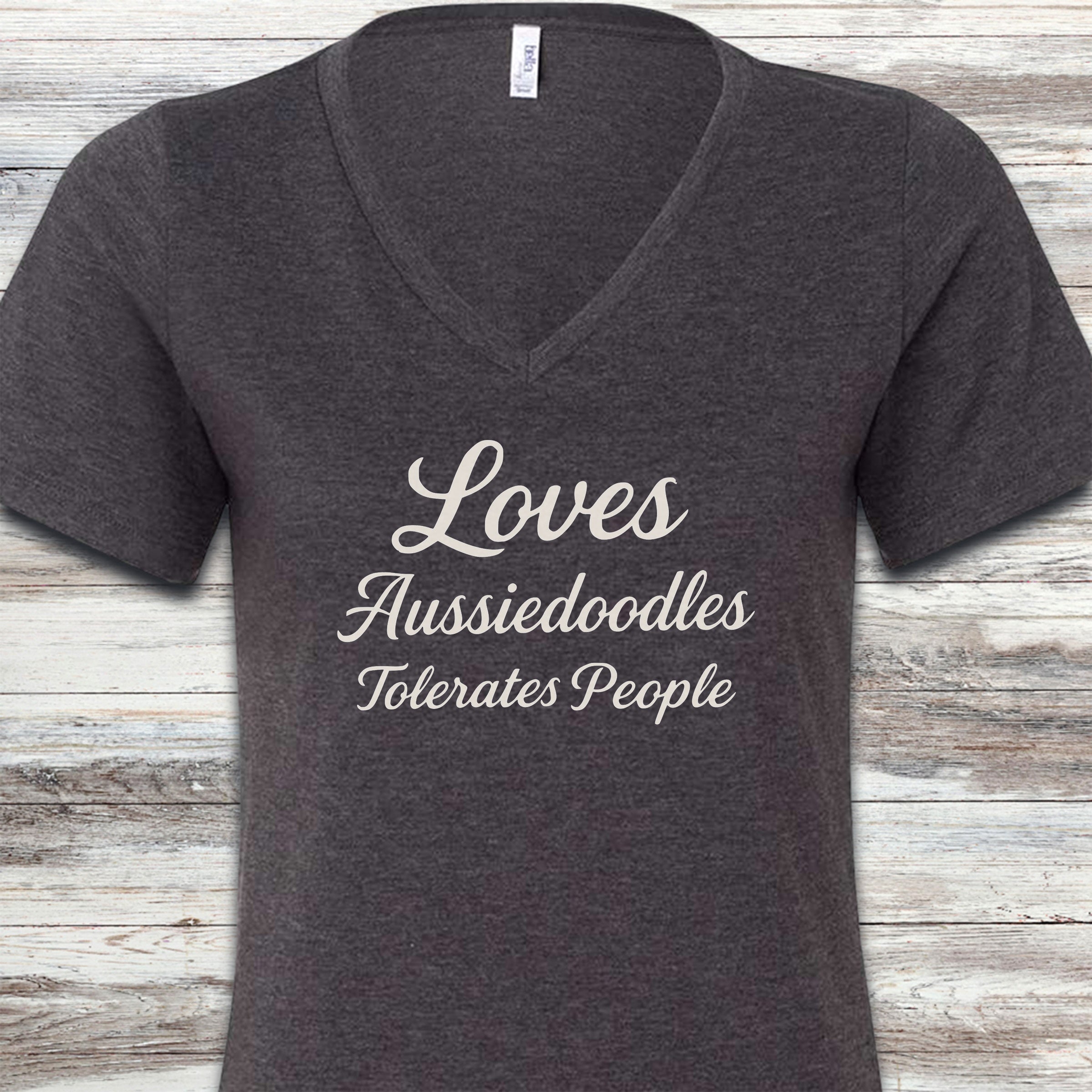 Aussiedoodle Tolerates People V-Neck Tee - Dark Grey Heather