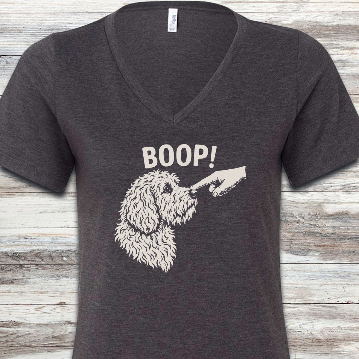 Goldendoodle BOOP! V-Neck Tee - Dark Grey Heather