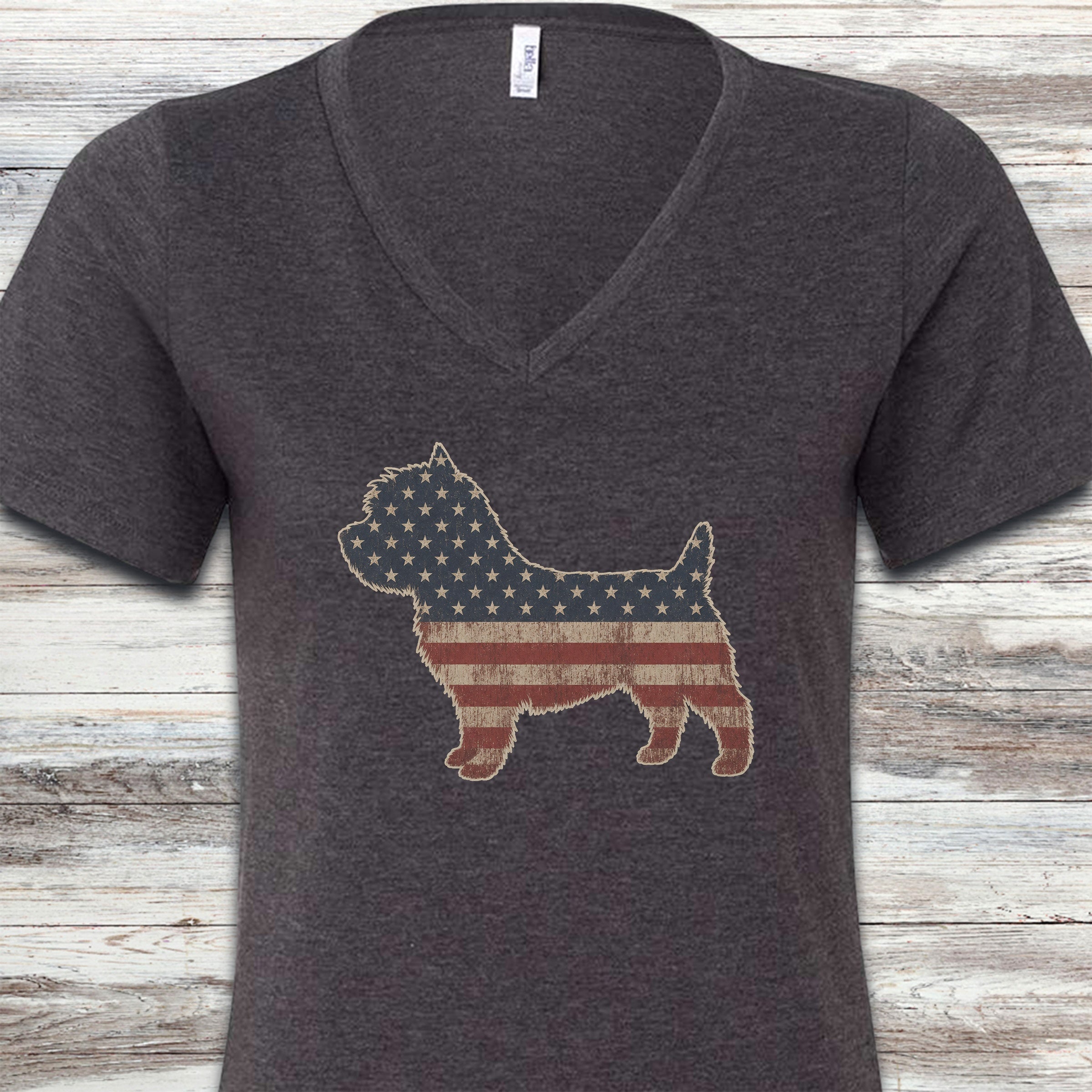 Cairn Terrier Vintage USA V-Neck Tee - Dark Grey Heather