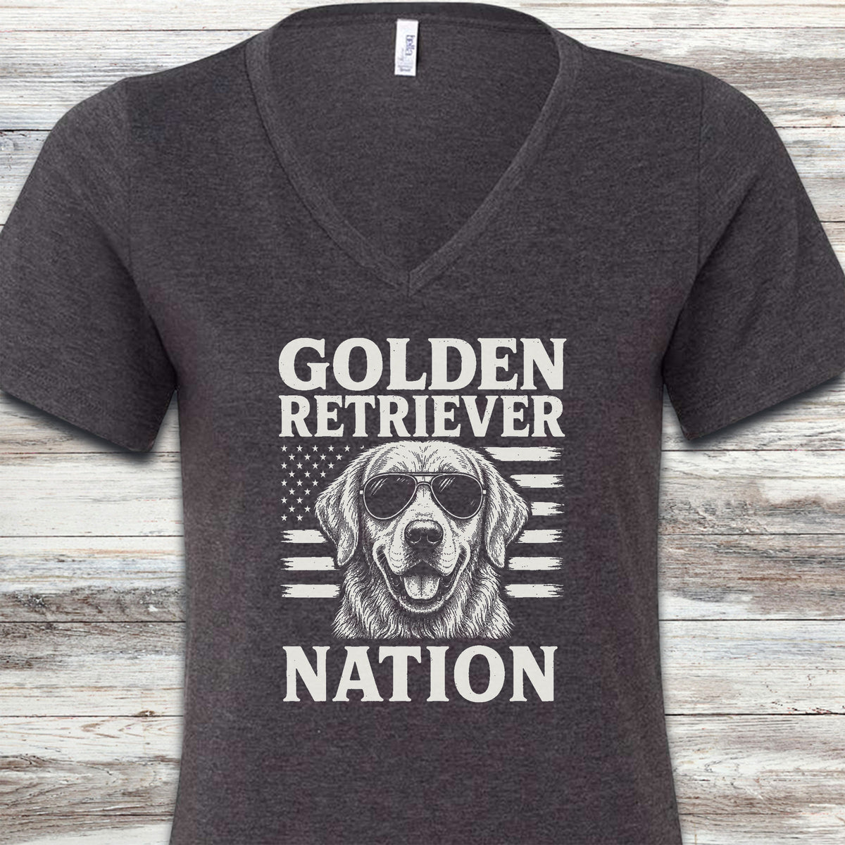 Golden Retriever Nation V-Neck Tee - Dark Grey Heather