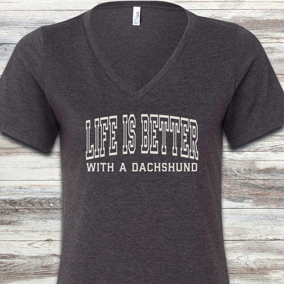 Dachshund Better V-Neck Tee - Dark Grey Heather