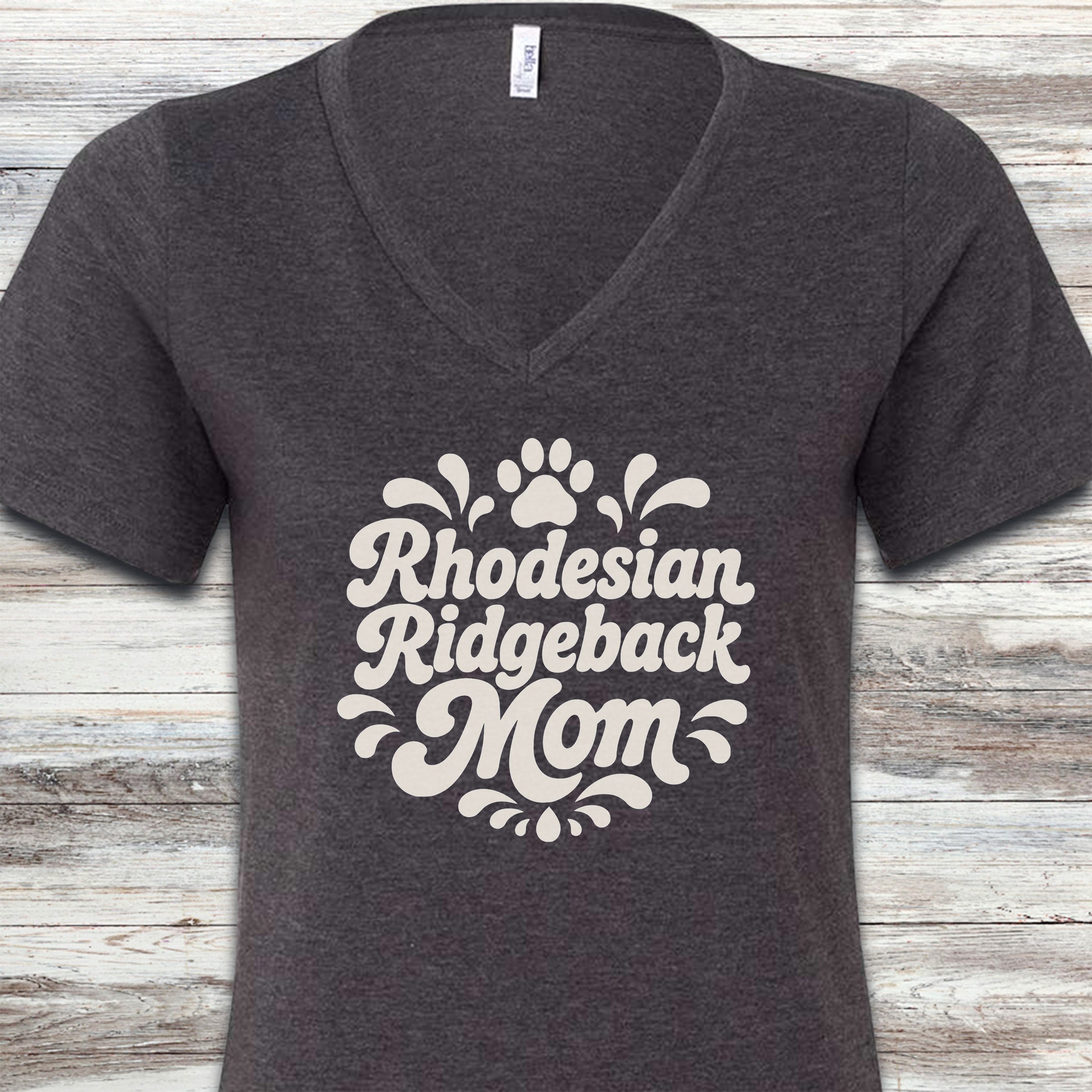 Rhodesian Ridgeback Groovy Mom V-Neck Tee - Dark Grey Heather