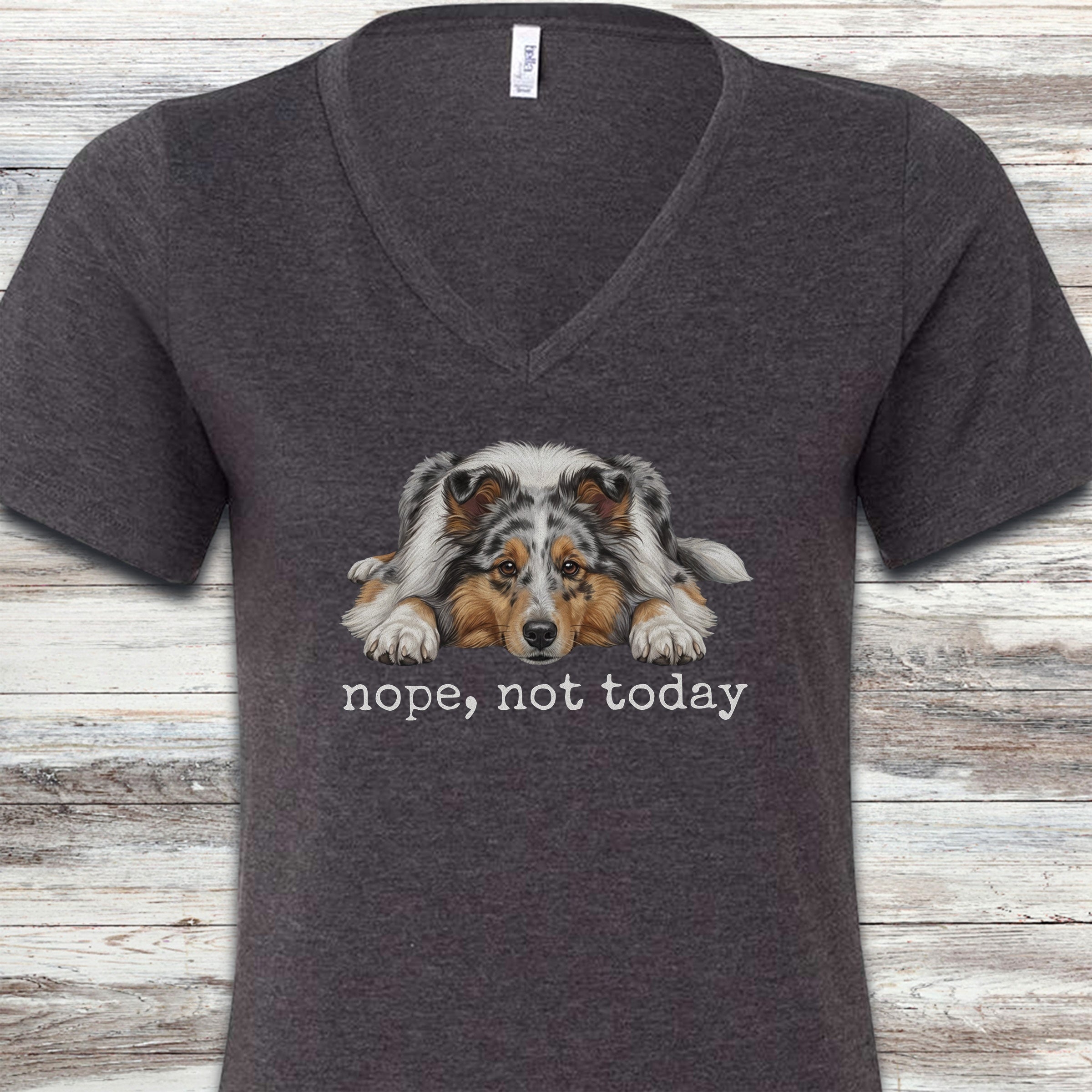 Shetland Sheepdog Blue Merle Nope V-Neck Tee - Dark Grey Heather