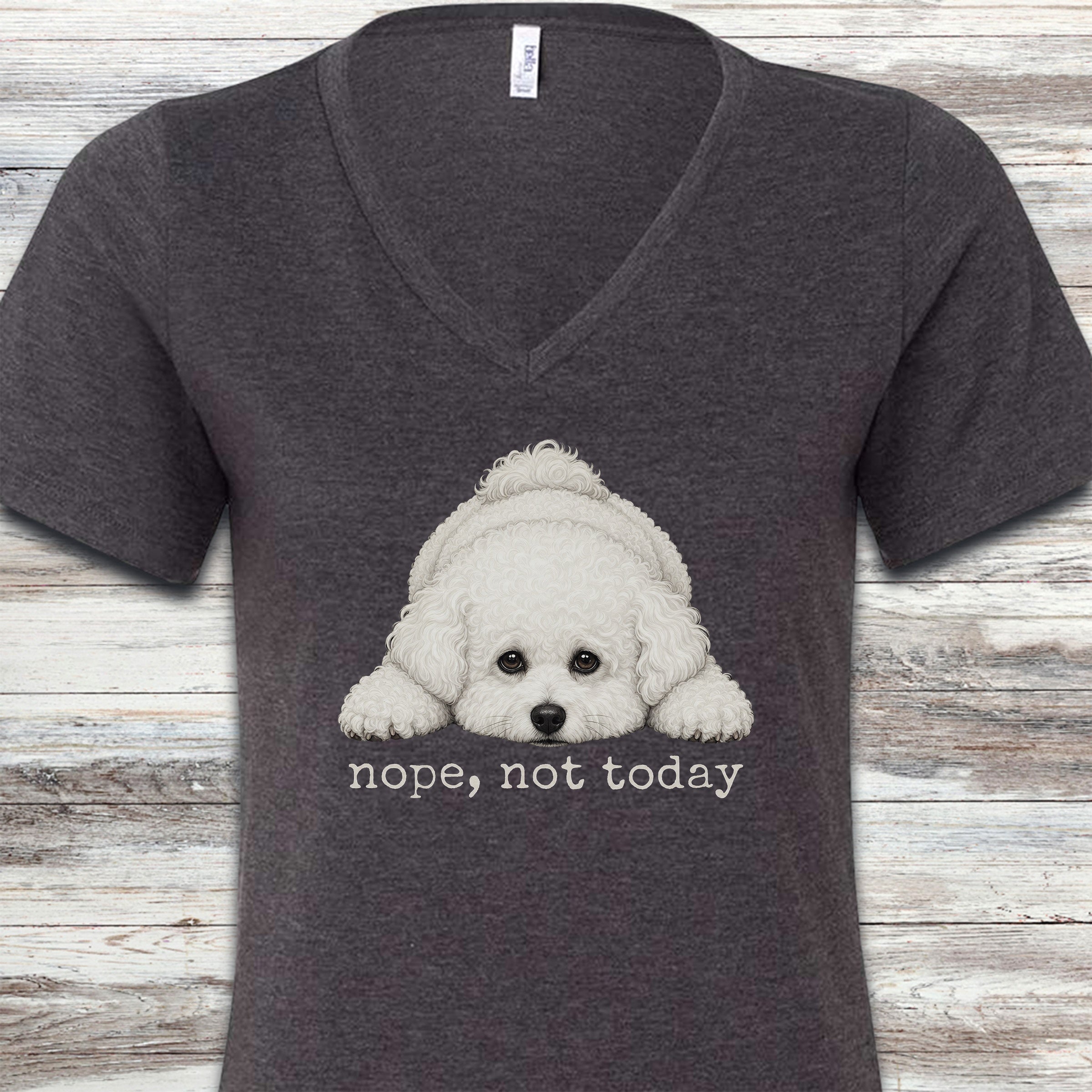 Bichon Frise Nope V-Neck Tee - Dark Grey Heather