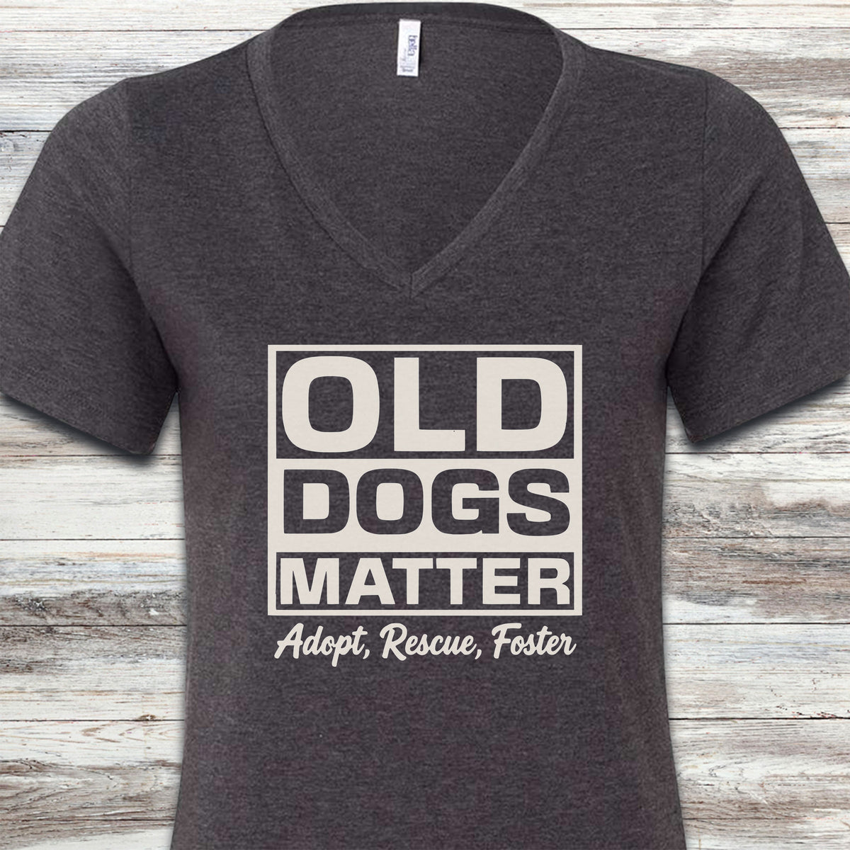Old Dogs Matter V-Neck Tee - Dark Grey Heather