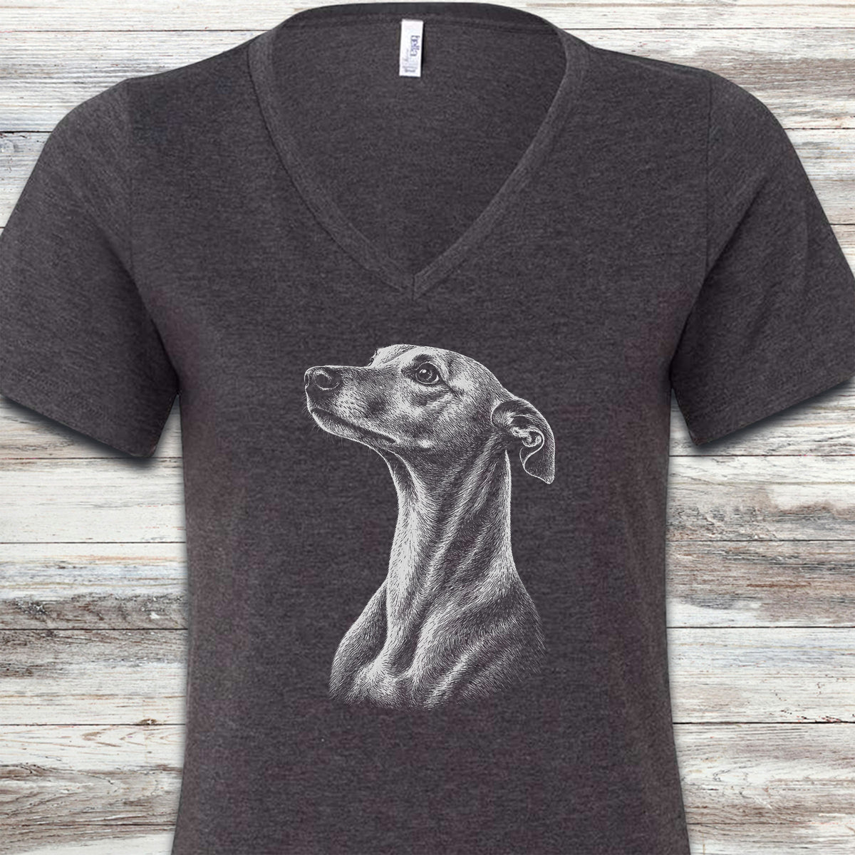 Whippet Loyalty V-Neck Tee - Dark Grey Heather