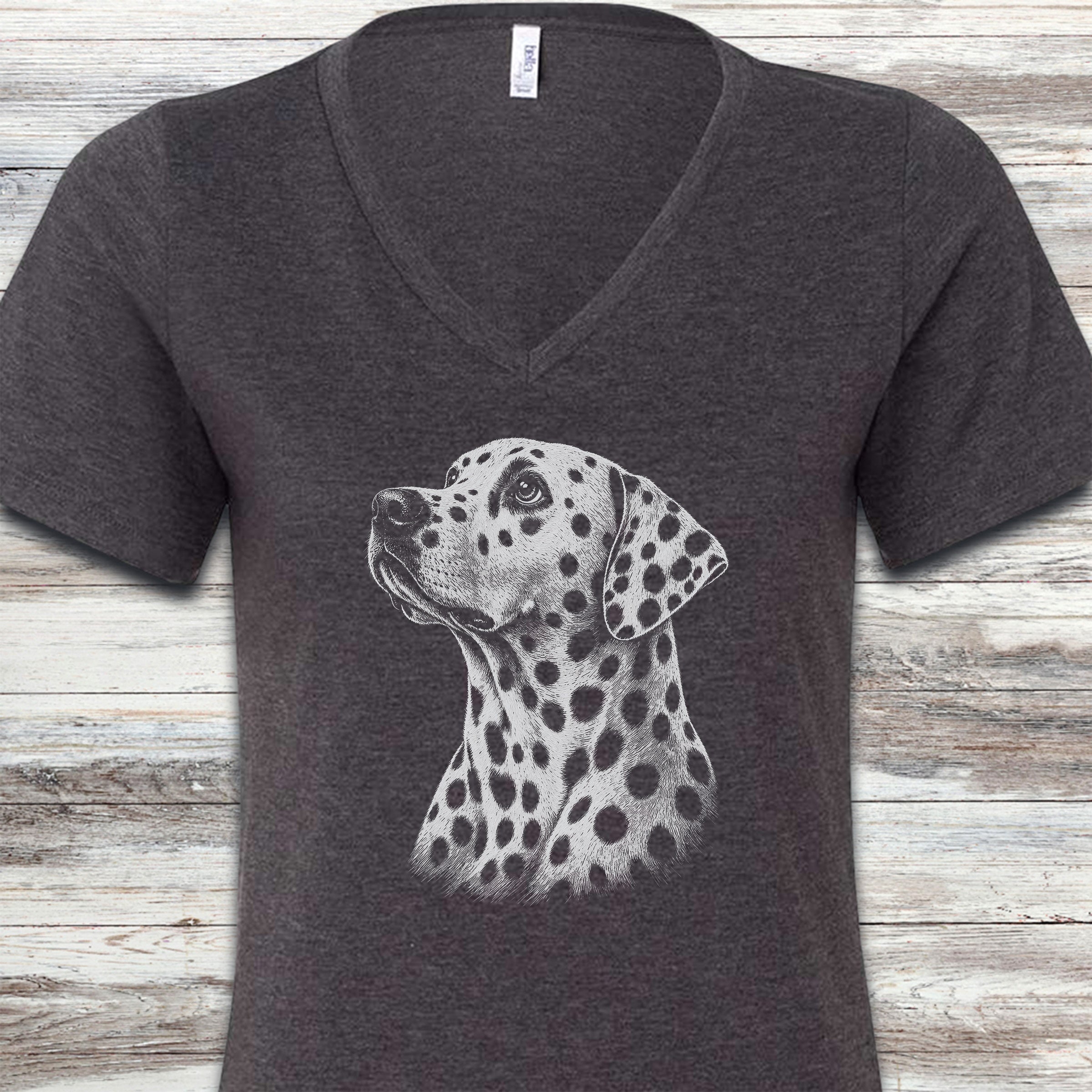 Dalmatian Loyalty V-Neck Tee - Dark Grey Heather