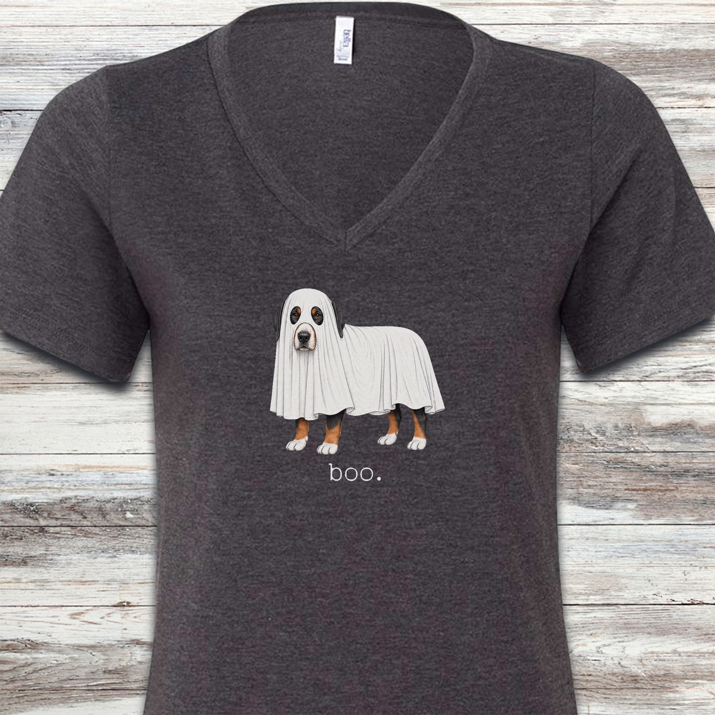 Swiss Mountain Dog Boo V-Neck Tee - Dark Grey Heather