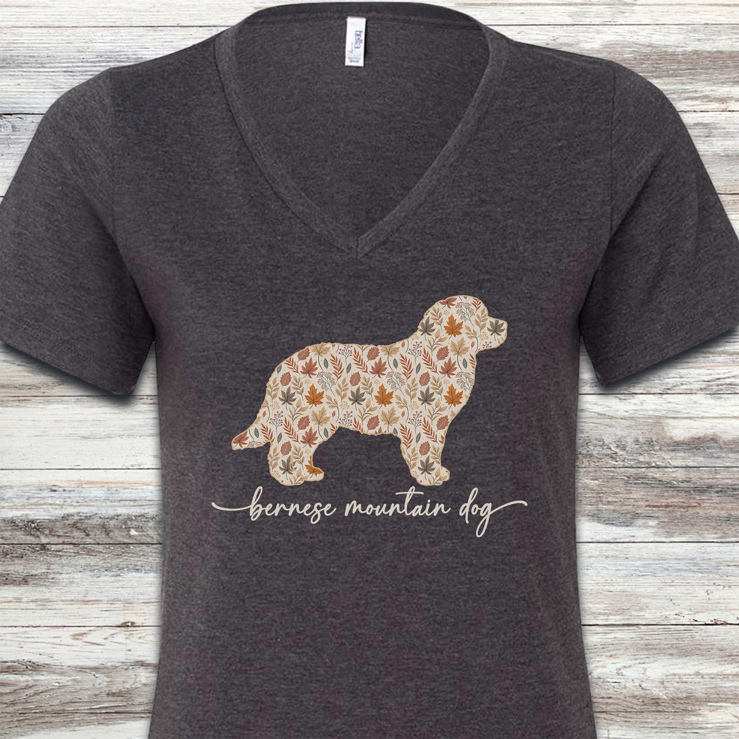 Bernese Mountain Dog Fall V-Neck Tee - Dark Grey Heather