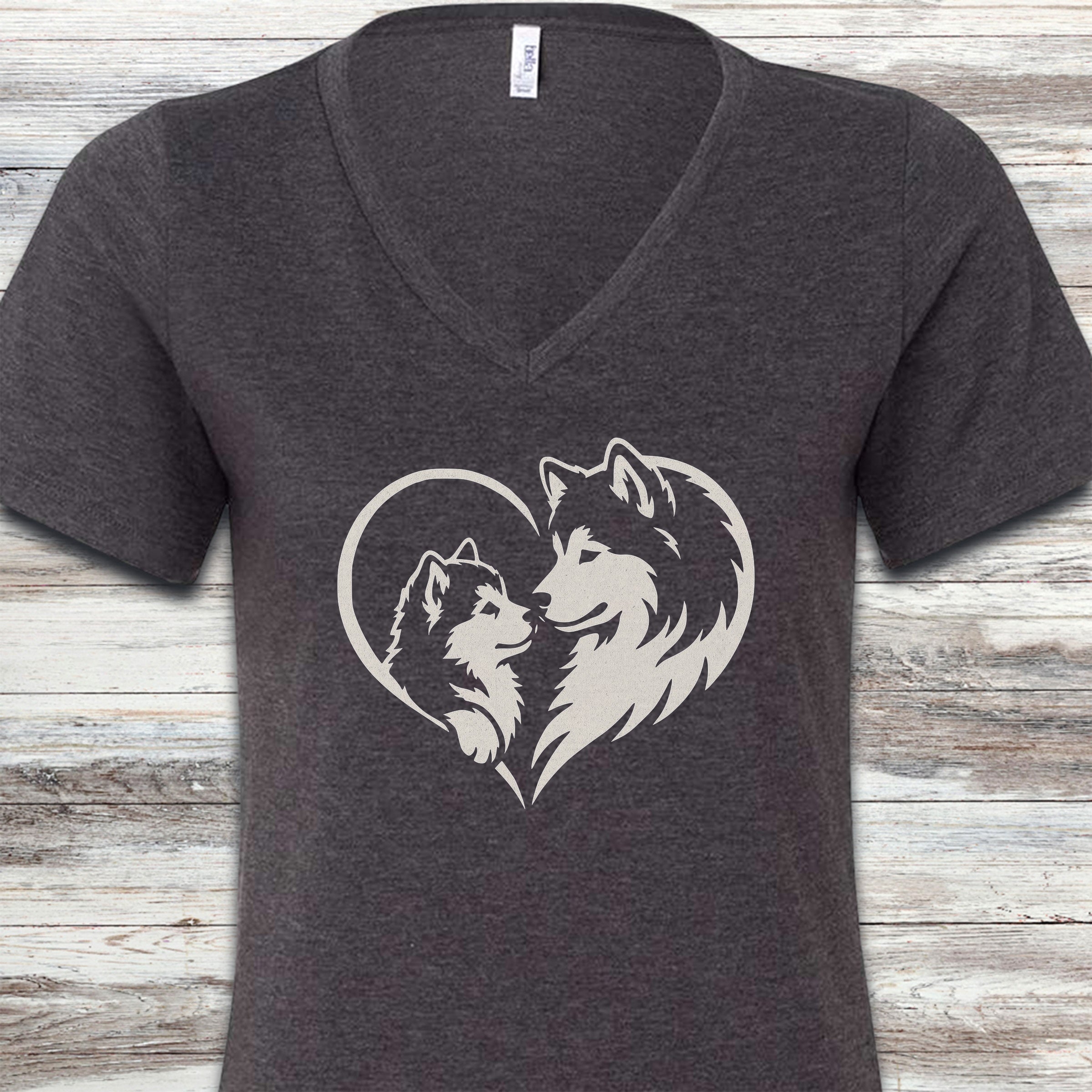 Alaskan Malamute Heart Bond V-Neck Tee - Dark Grey Heather