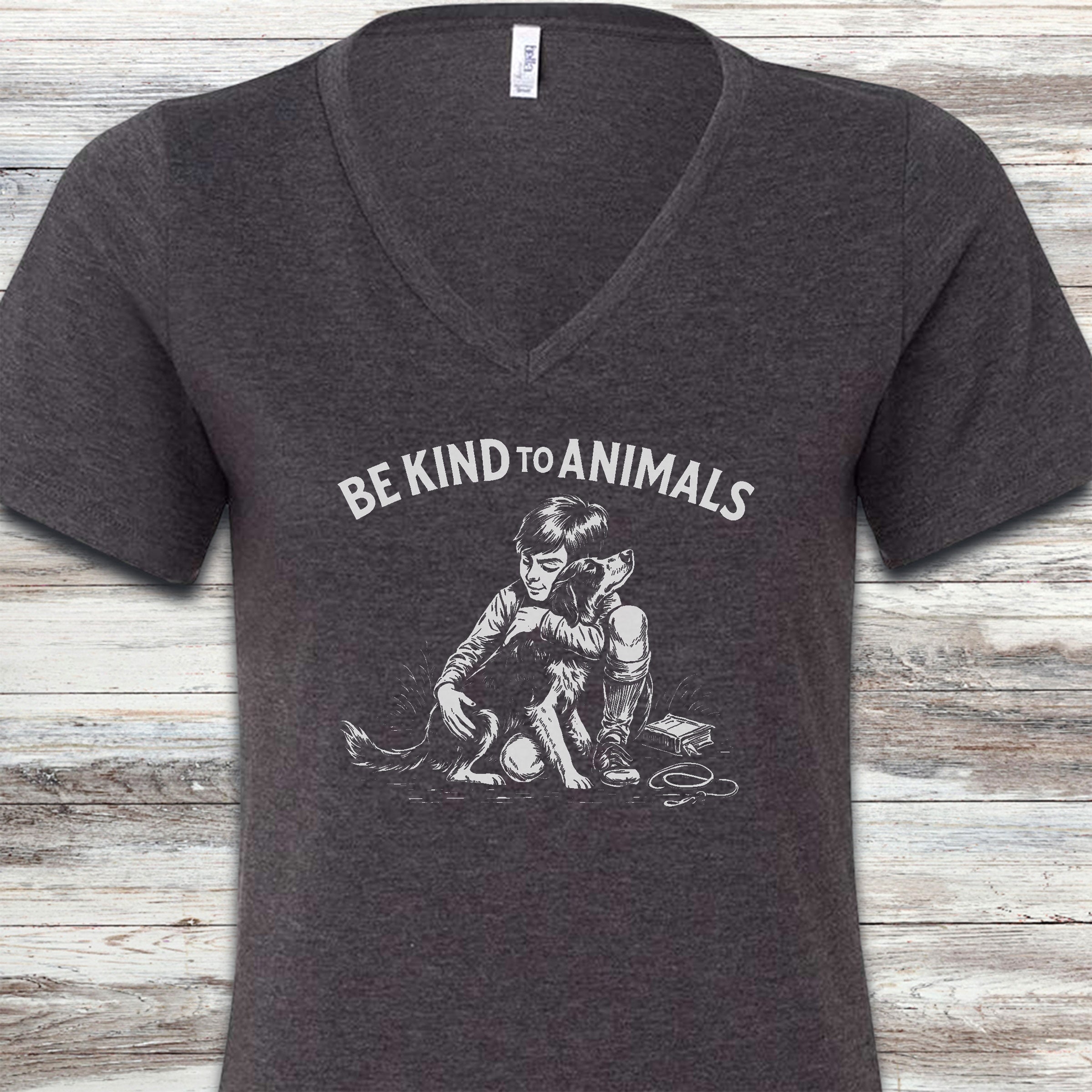 Be Kind to Animals V-Neck Tee - Dark Grey Heather