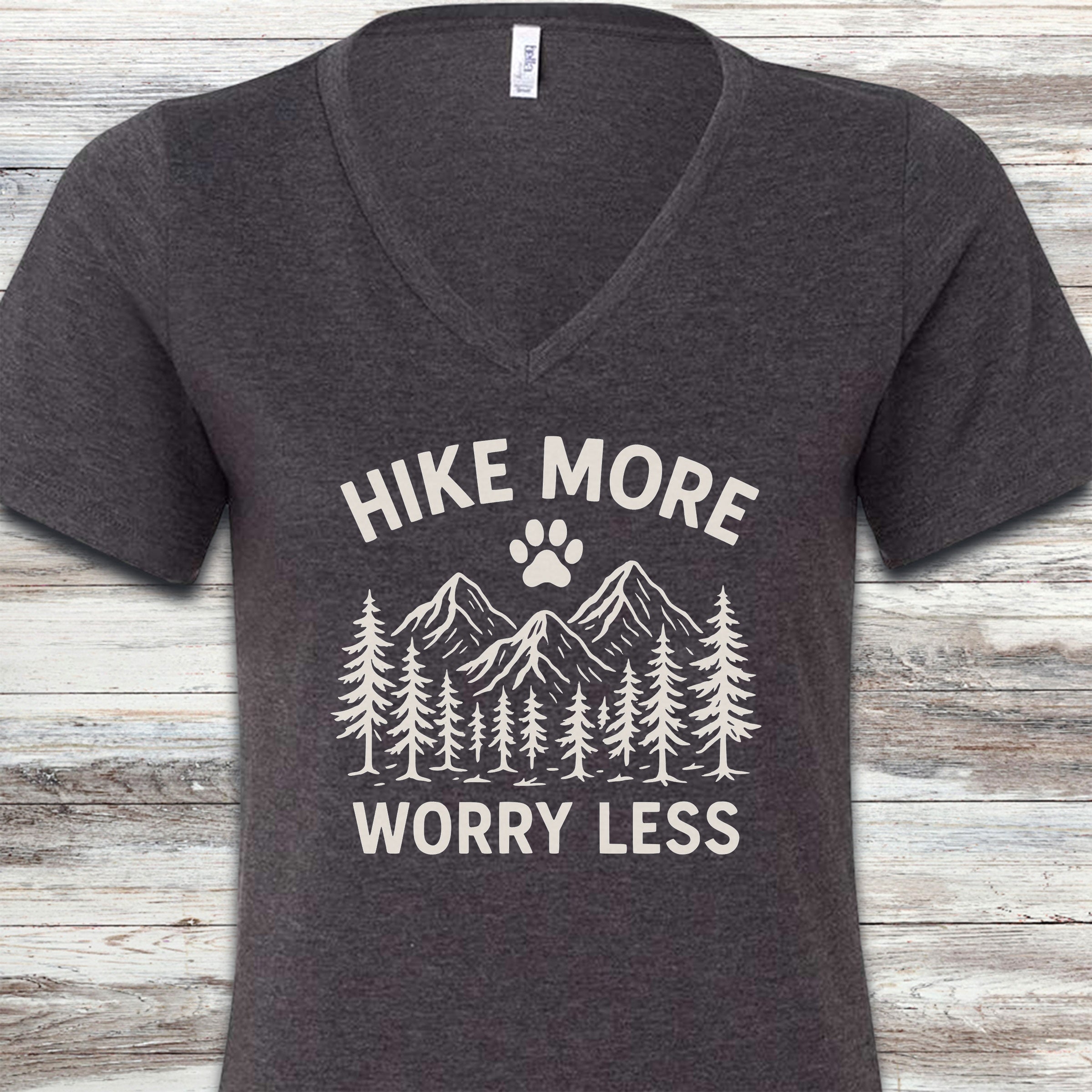 Hike More Worry Less V-Neck Tee - Dark Grey Heather