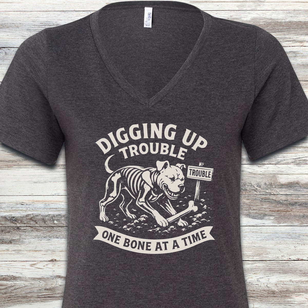Pit Bull Trouble V-Neck Tee - Dark Grey Heather
