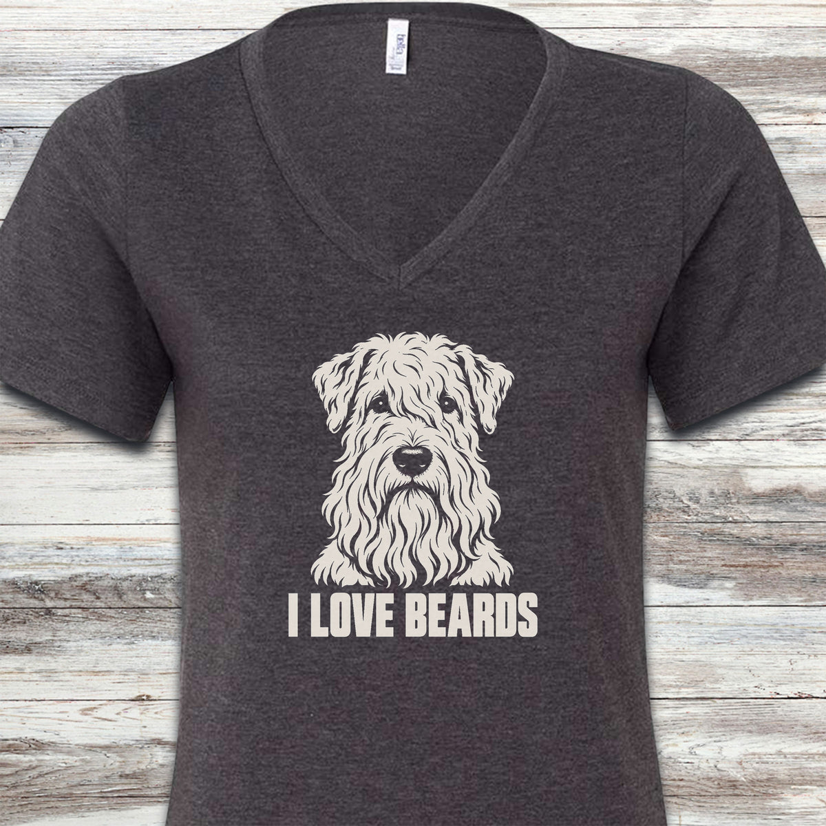 Wheaten I Love Beards V-Neck Tee - Dark Grey Heather