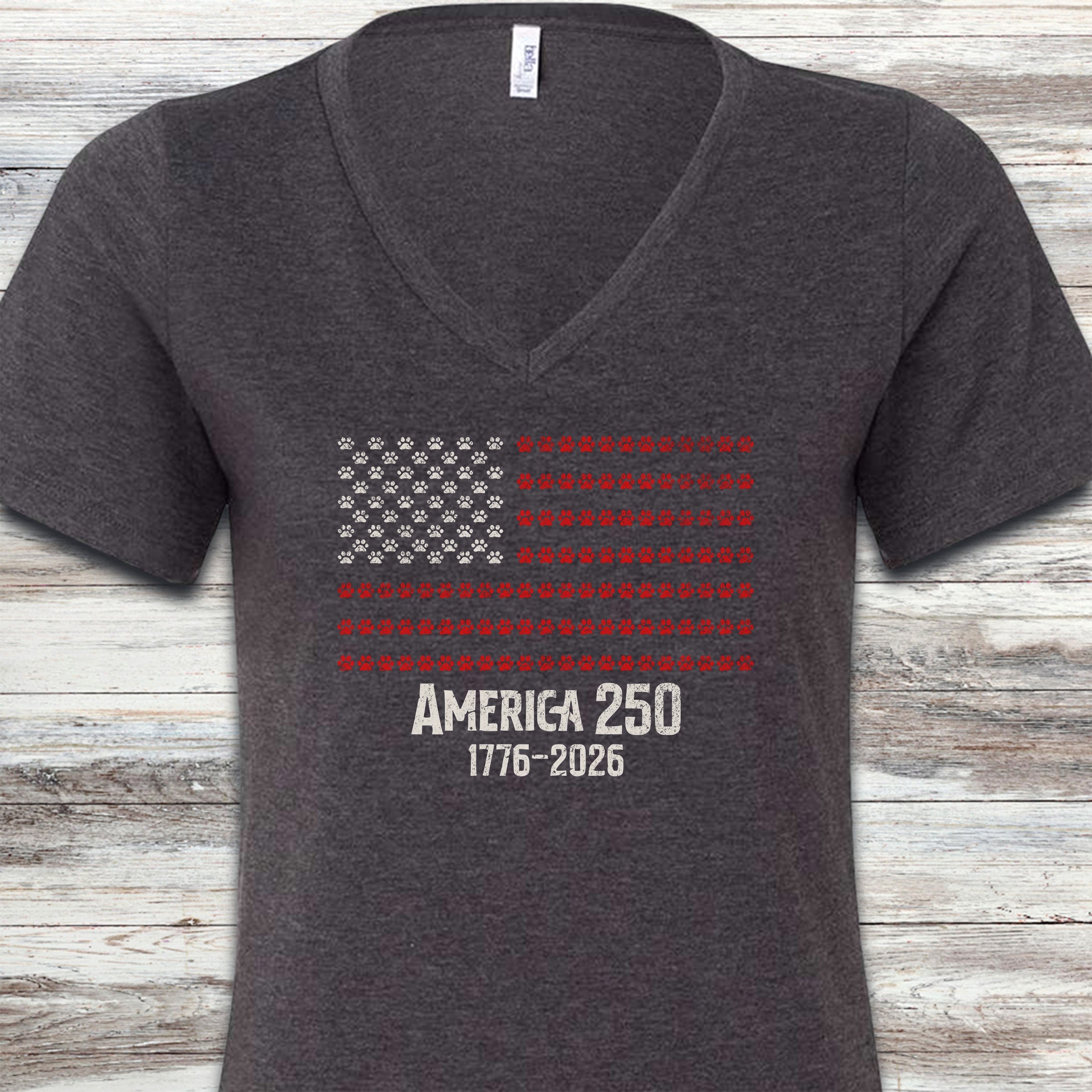 Vintage Red White & Paws 1776-2026 V-Neck Tee - Dark Grey Heather