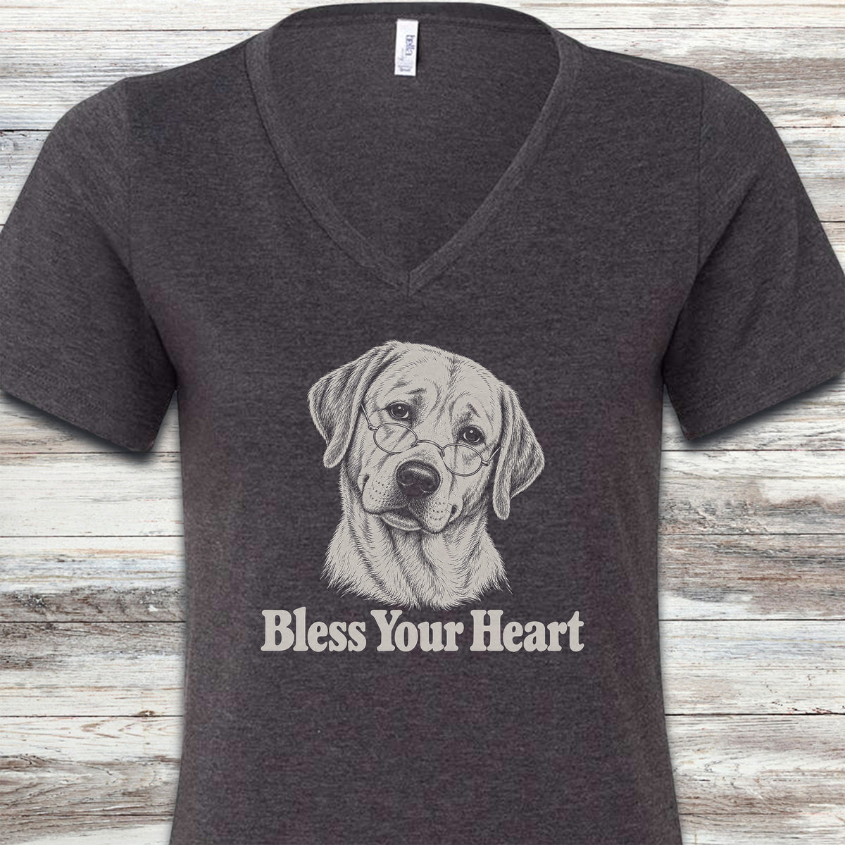 Labrador Retriever Yellow Bless Your Heart V-Neck Tee - Dark Grey Heather