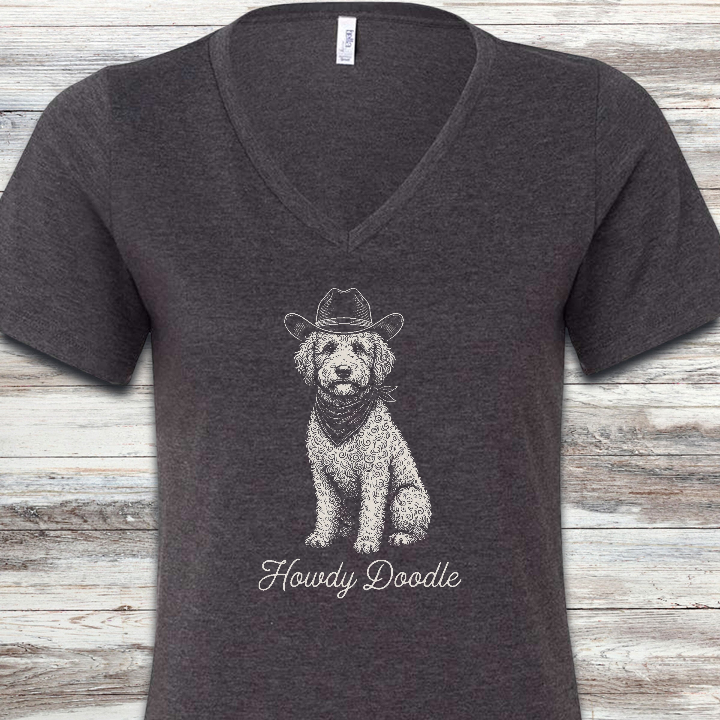 Labradoodle Howdy Doodle V-Neck Tee - Dark Grey Heather