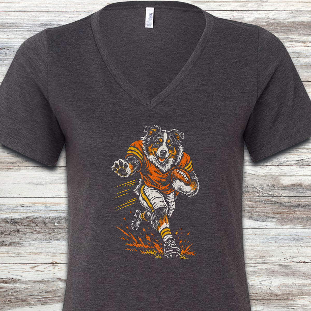 Australian Shepherd Football V-Neck Tee - Dark Grey Heather