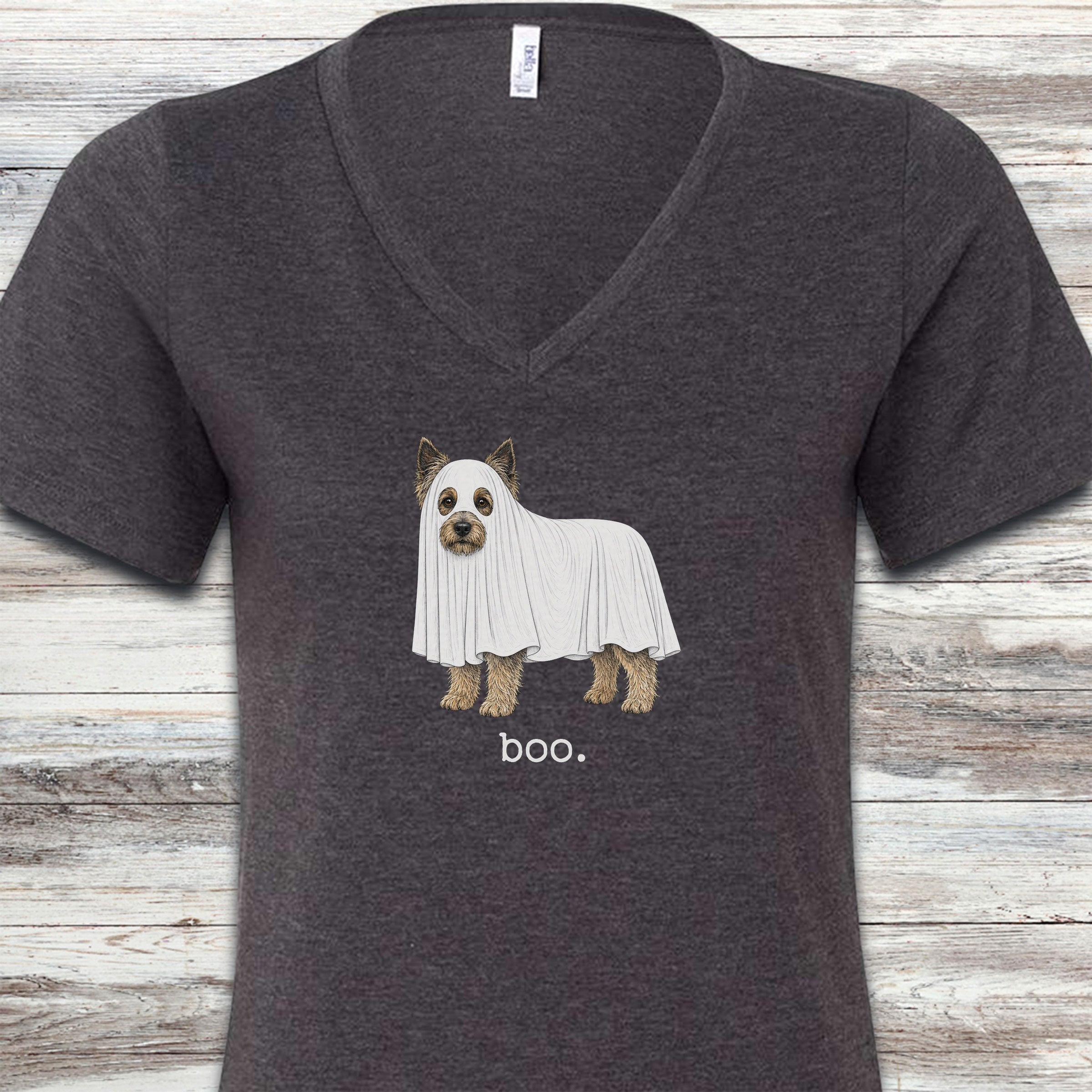 Cairn Terrier Boo V-Neck Tee - Dark Grey Heather