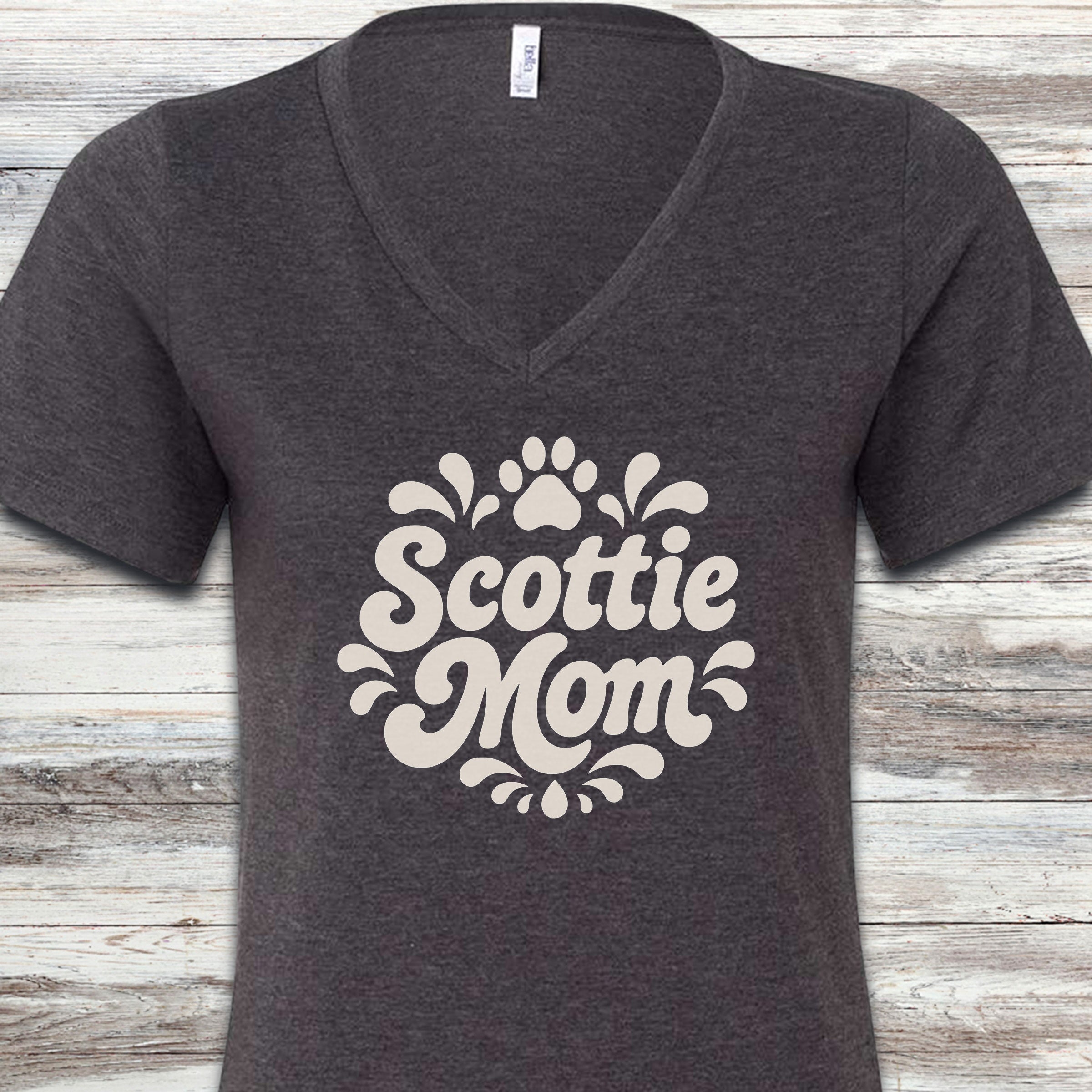 Scottish Terrier Groovy Mom V-Neck Tee - Dark Grey Heather