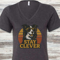 Border Collie Stay Clever V-Neck Tee - Dark Grey Heather