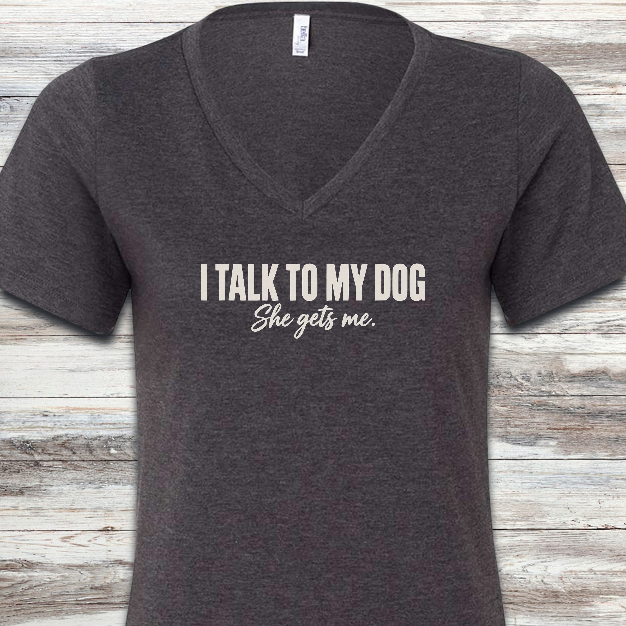 She Gets Me V-Neck Tee - Dark Grey Heather