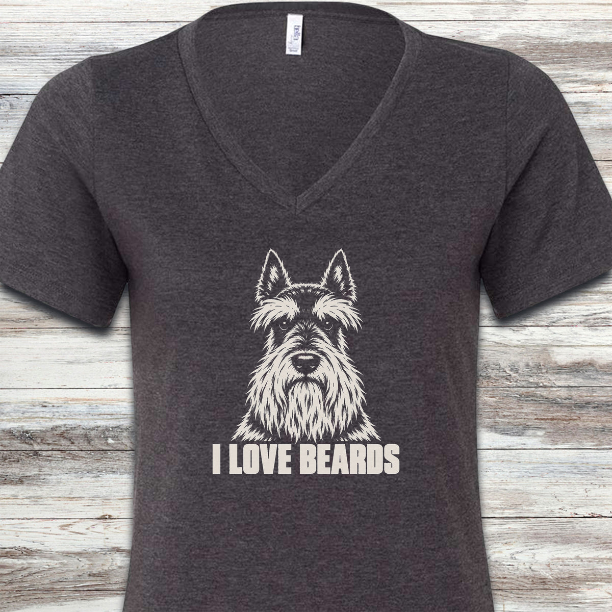 Scottish Terrier I Love Beards V-Neck Tee - Dark Grey Heather
