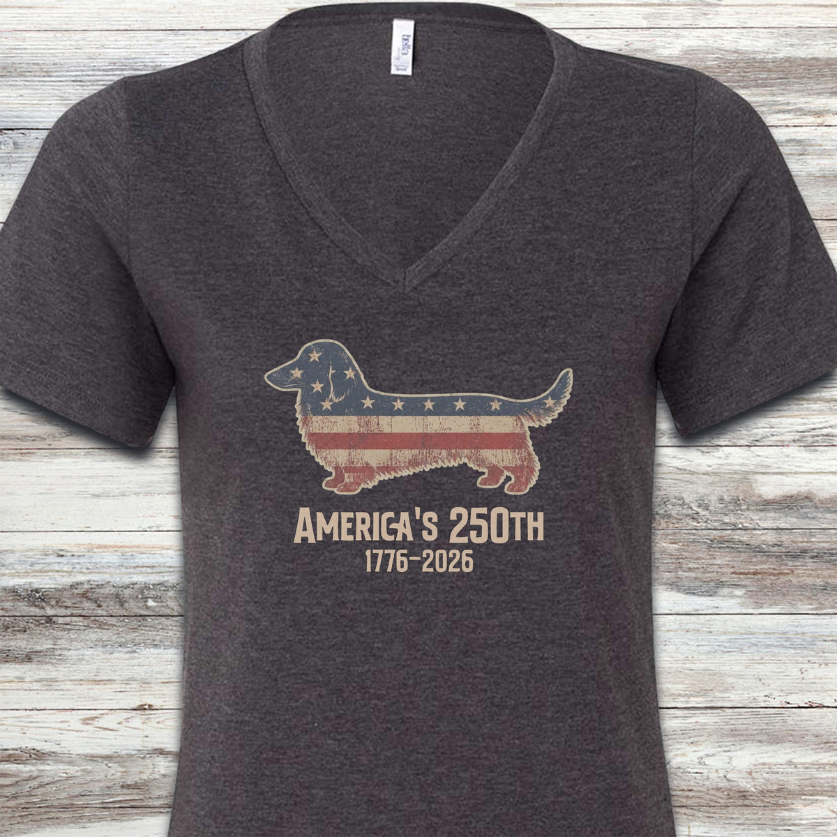 Dachshund 250 V-Neck Tee - Dark Grey Heather