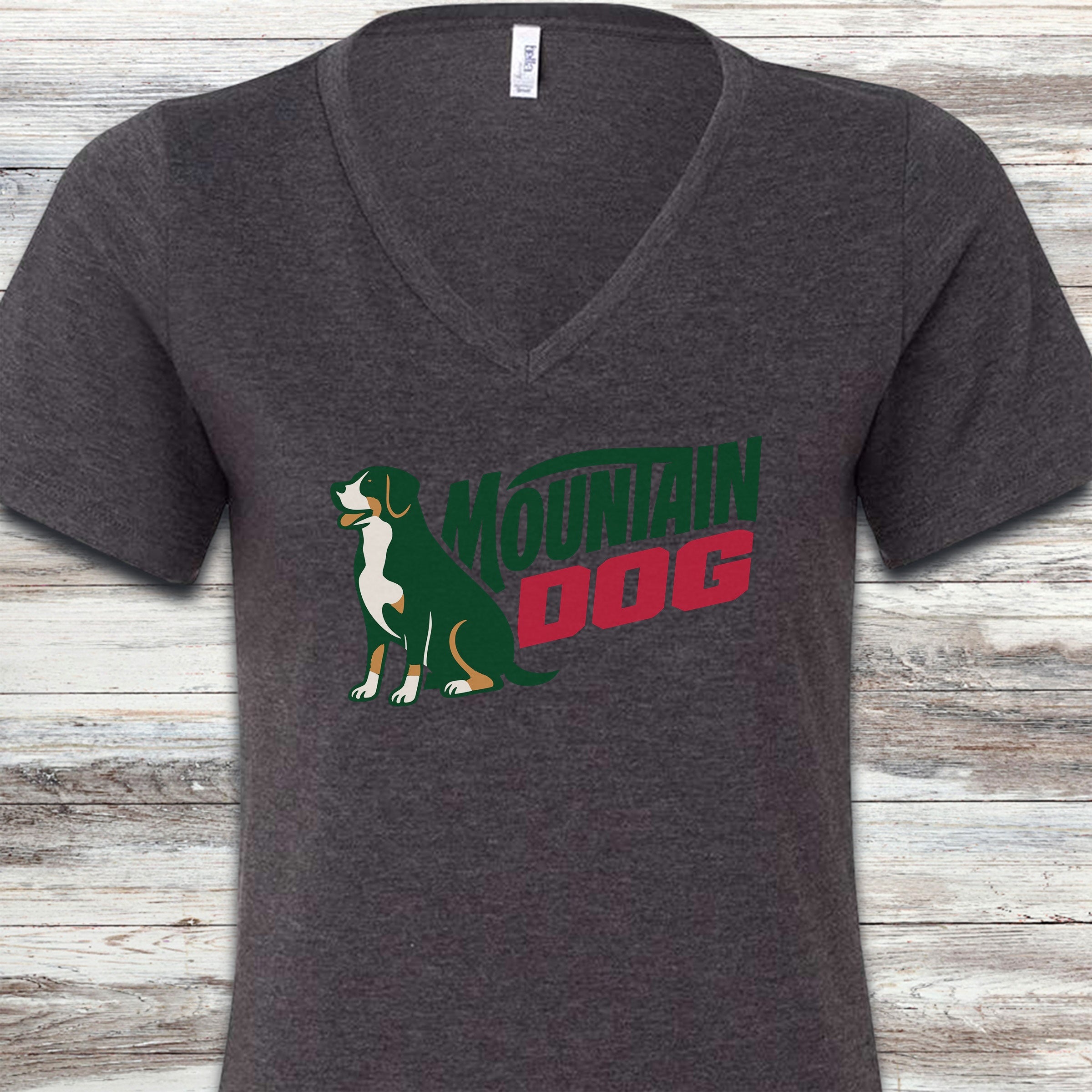 Swiss Mountain Dog V-Neck Tee - Dark Grey Heather