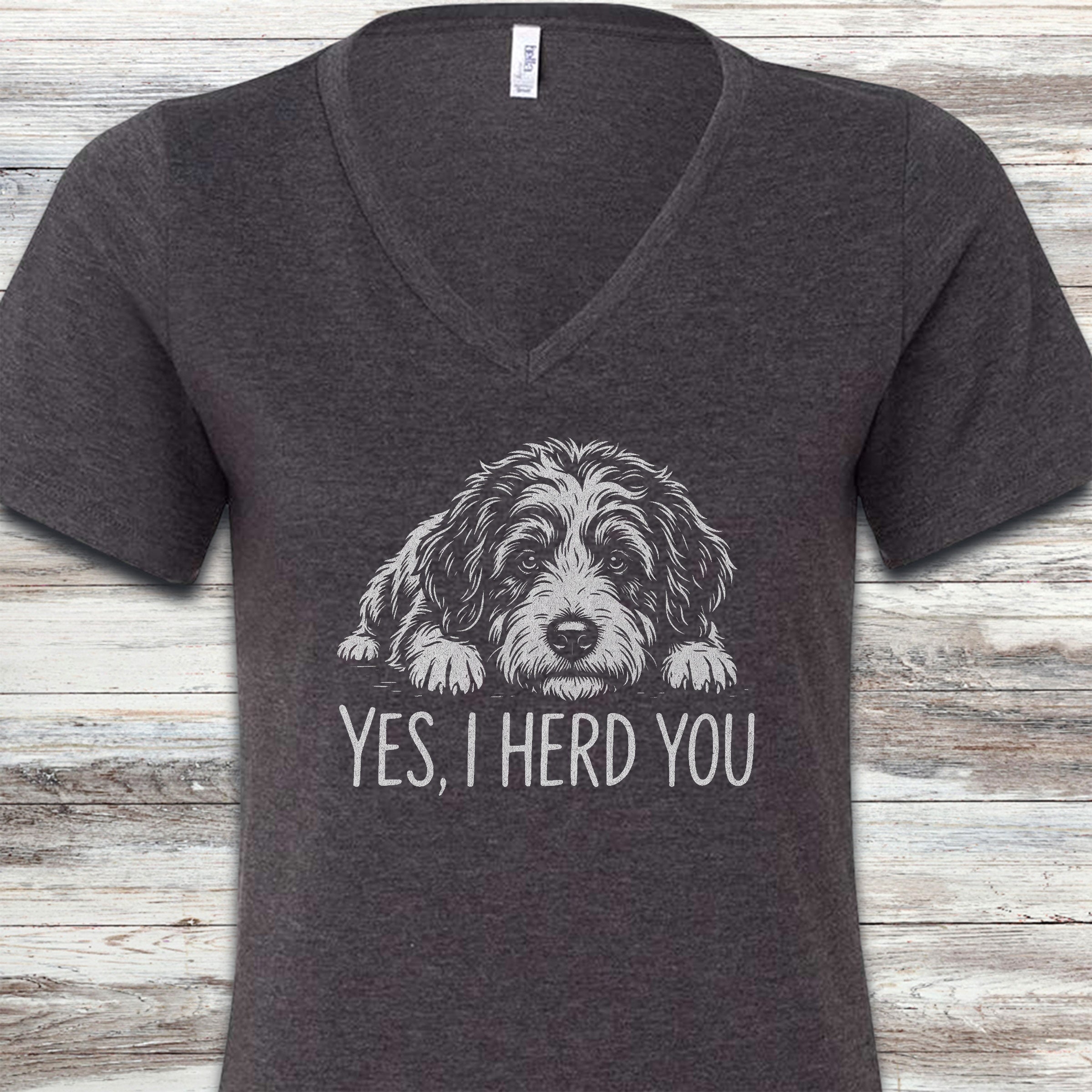 Bernedoodle Herd You V-Neck Tee - Dark Grey Heather
