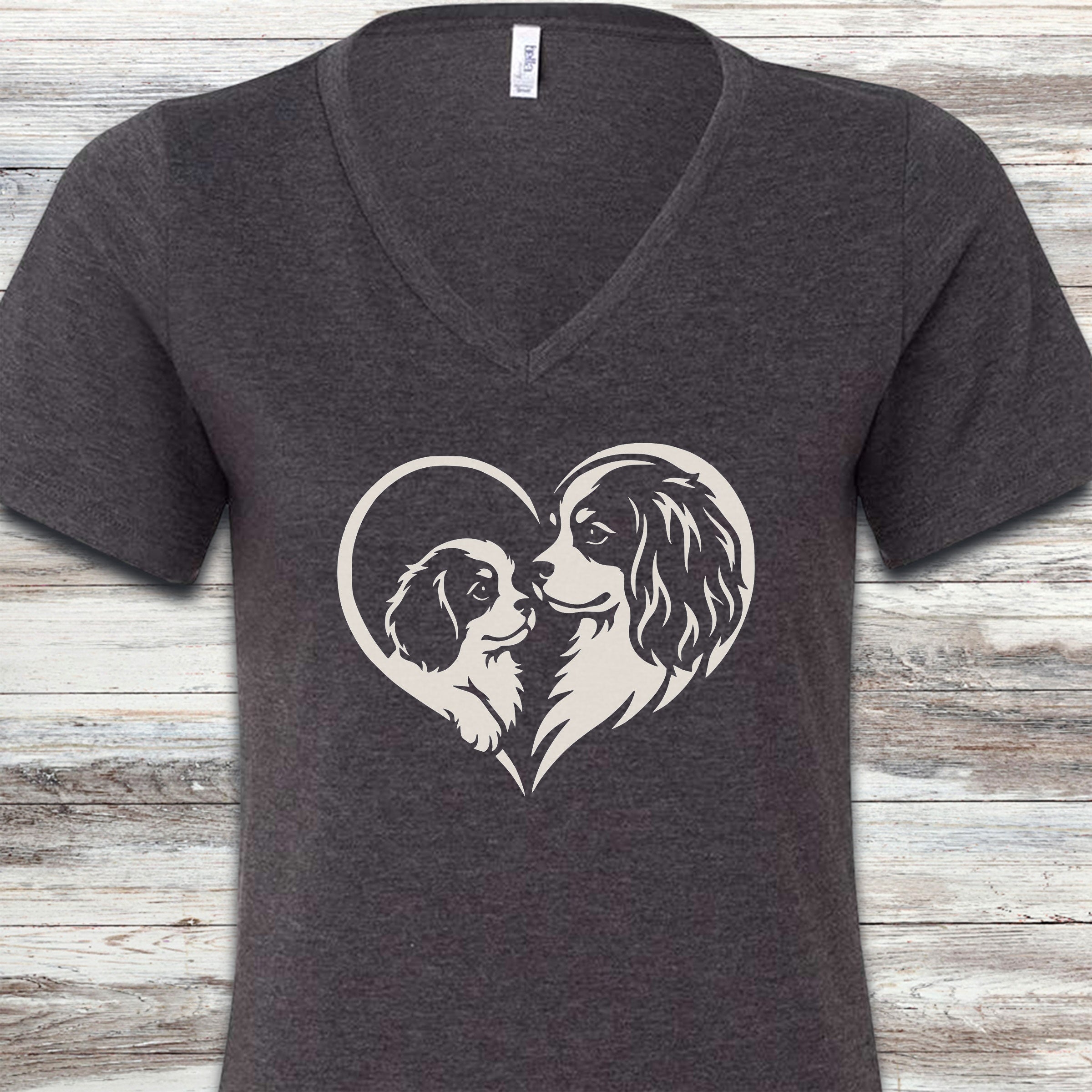Cavalier King Charles Heart Bond V-Neck Tee - Dark Grey Heather