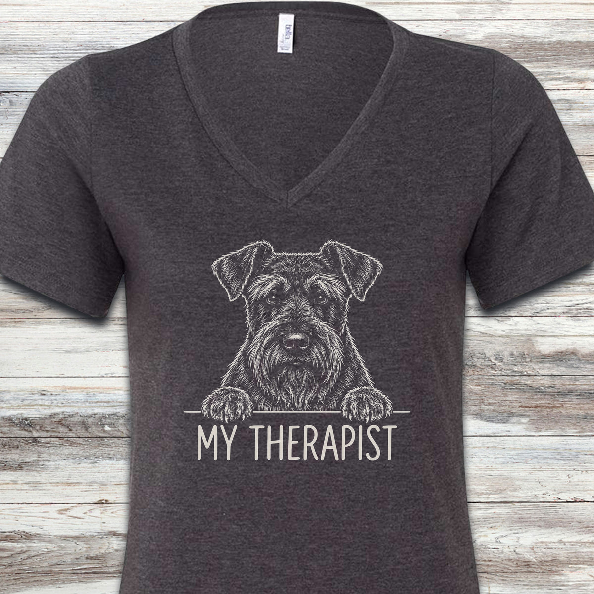 Schnauzer Dark Therapist V-Neck Tee - Dark Grey Heather
