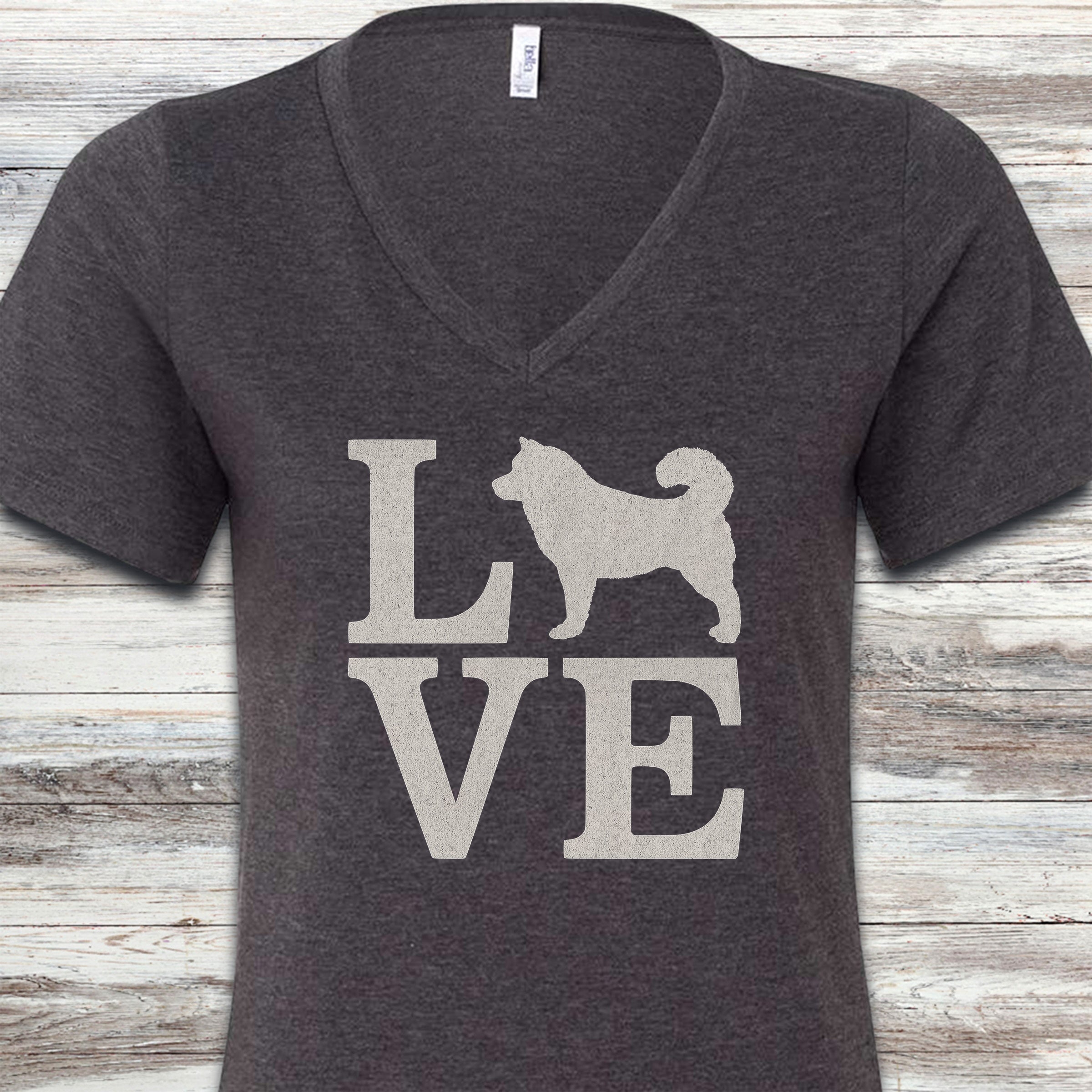 Malamute Love V-Neck Tee - Dark Grey Heather