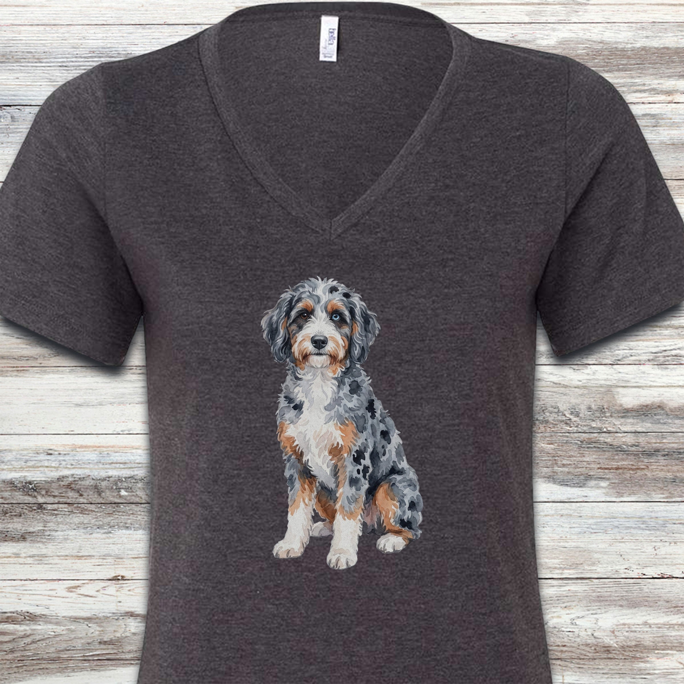 Aussiedoodle Watercolor V-Neck Tee - Dark Grey Heather
