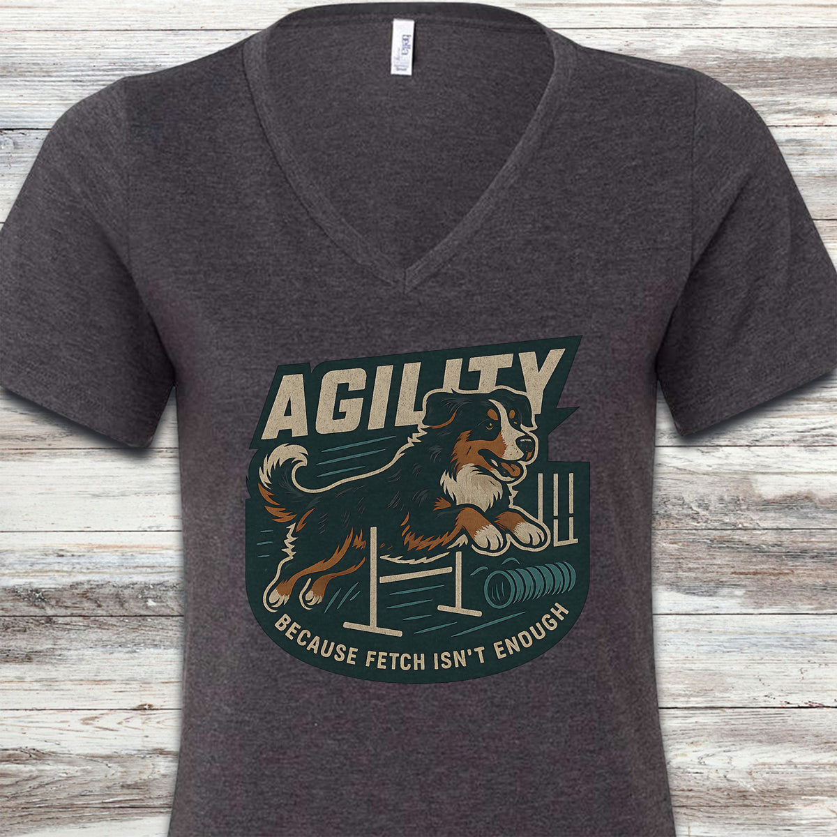 Bernese Mountain Dog Agility V-Neck Tee - Dark Grey Heather