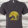 Beagle Halloween Moon V-Neck Tee - Dark Grey Heather