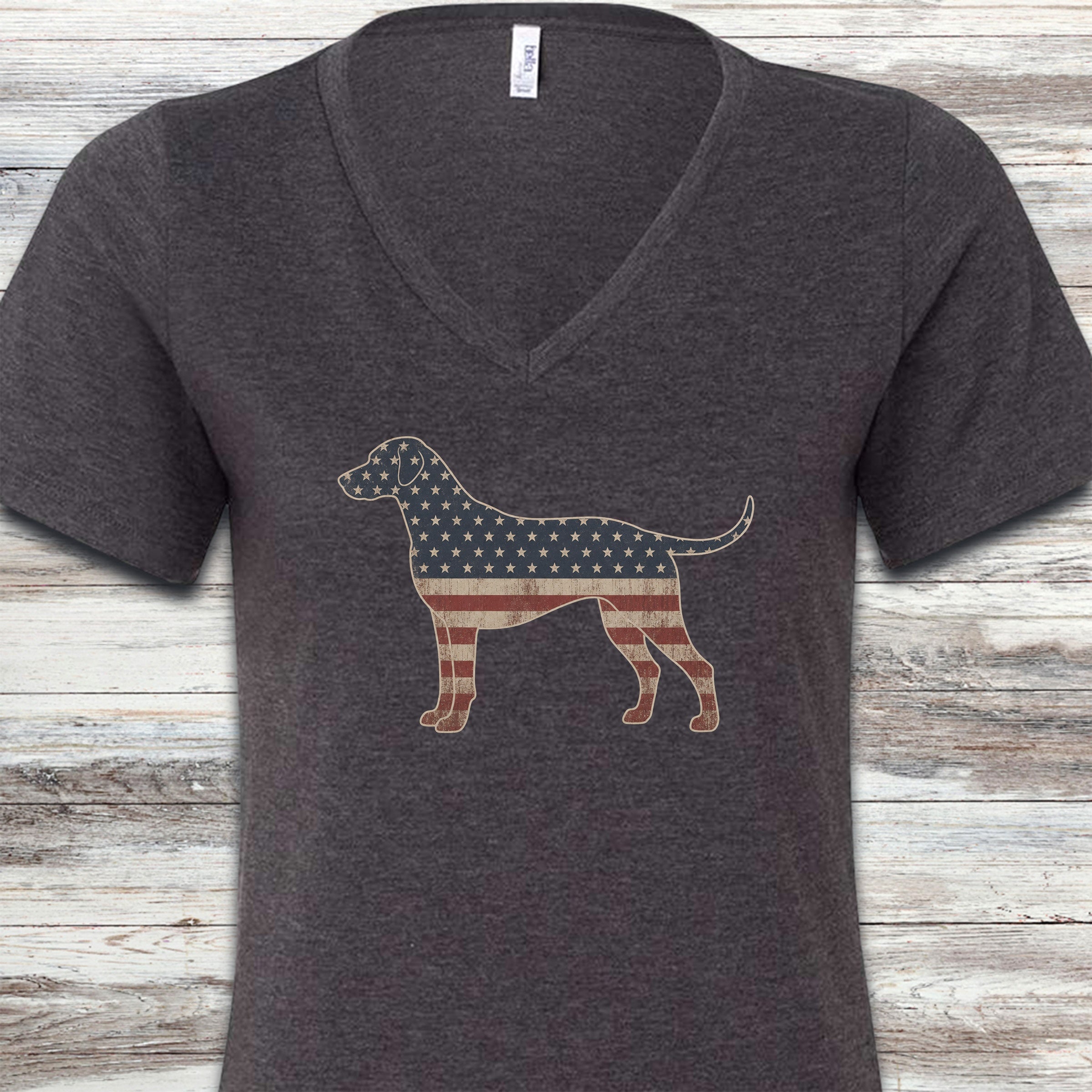 Rhodesian Ridgeback Vintage USA V-Neck Tee - Dark Grey Heather